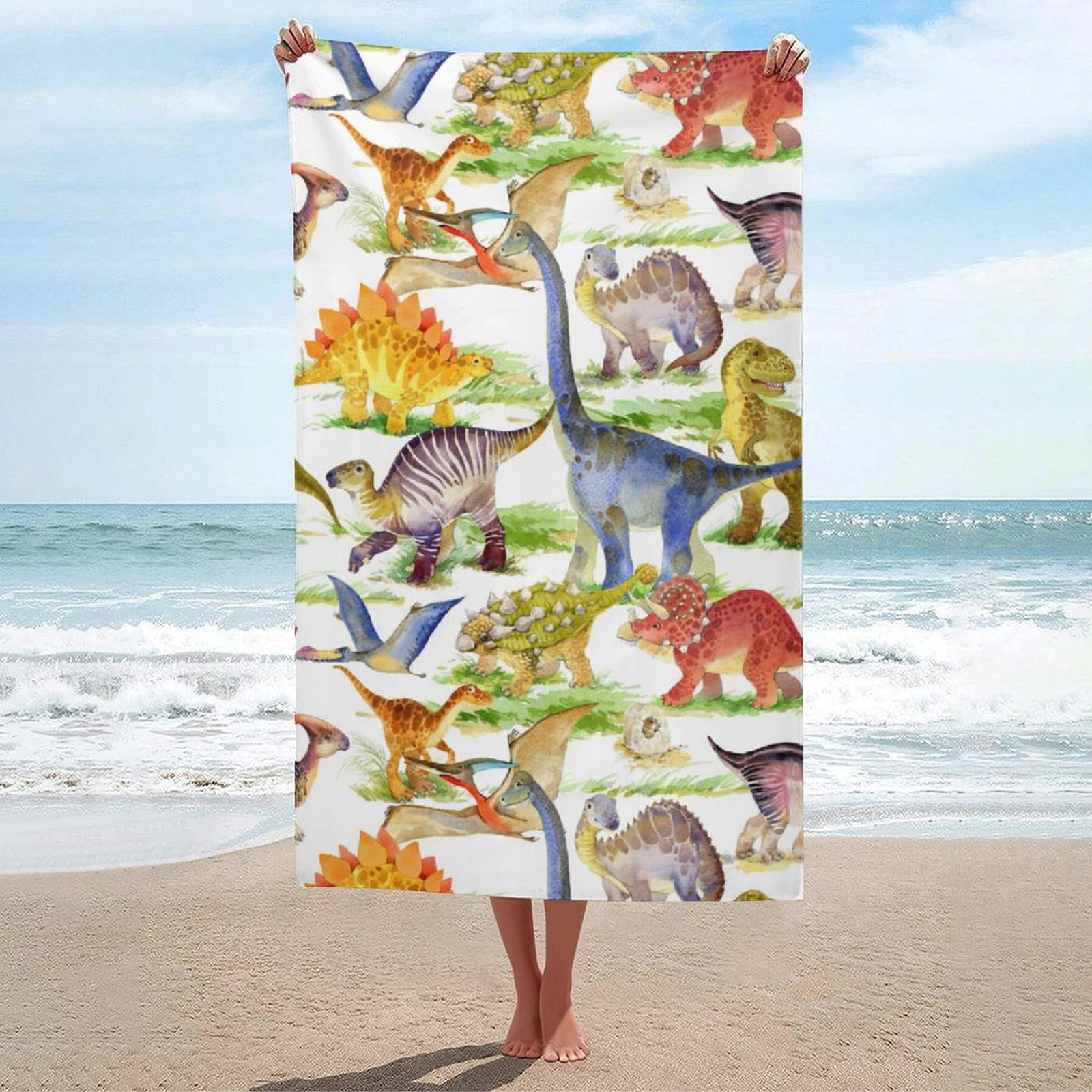 LEDFCVSU Beach Towel, Dinosaur Dragon Bath Towel, Absorbent Towel for Swimming, Sports, Travel