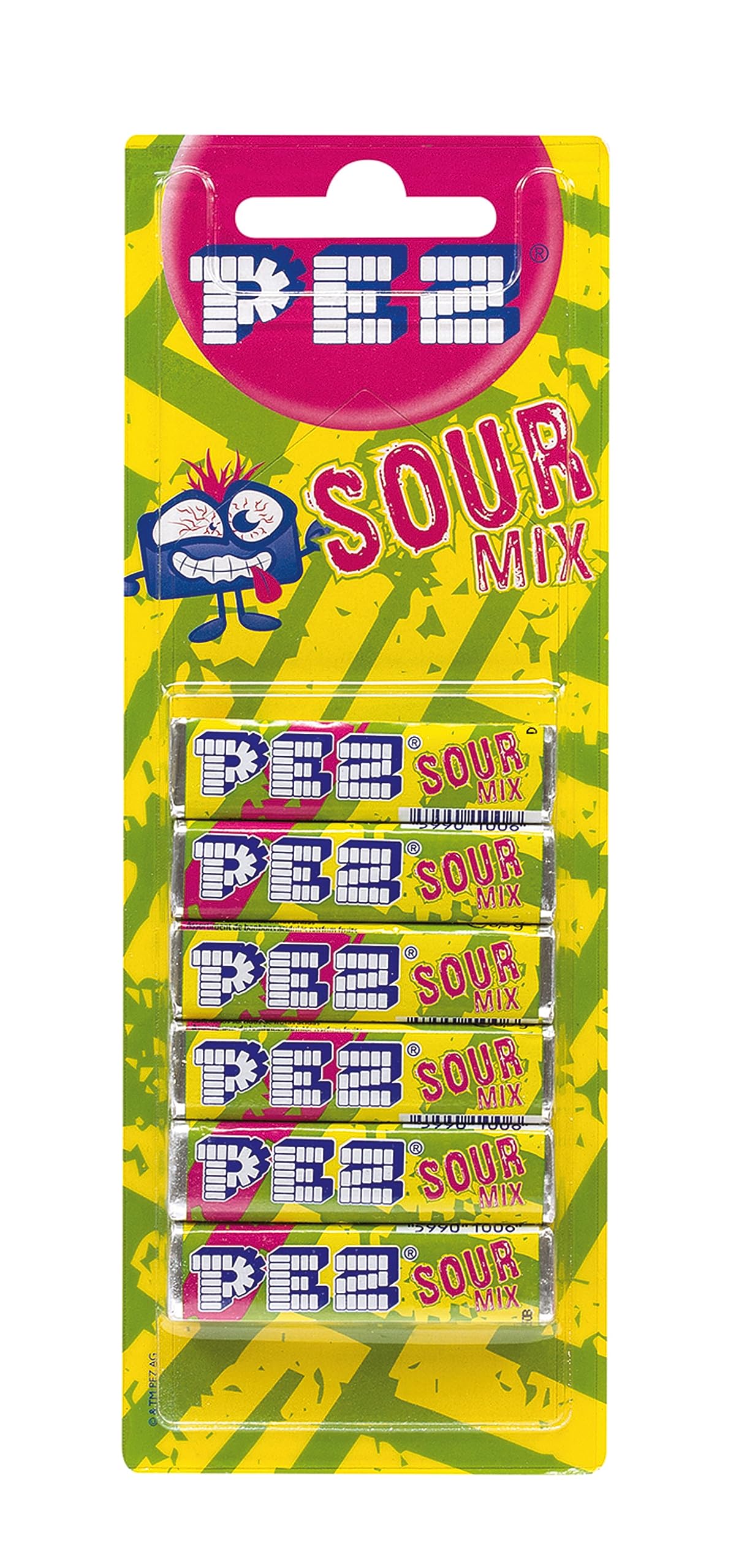 PEZ Refill Pack, Sour Flavour Mix, Retro Vegetarian Gift Sweets, 6 x 17 g (Pack of 18), White