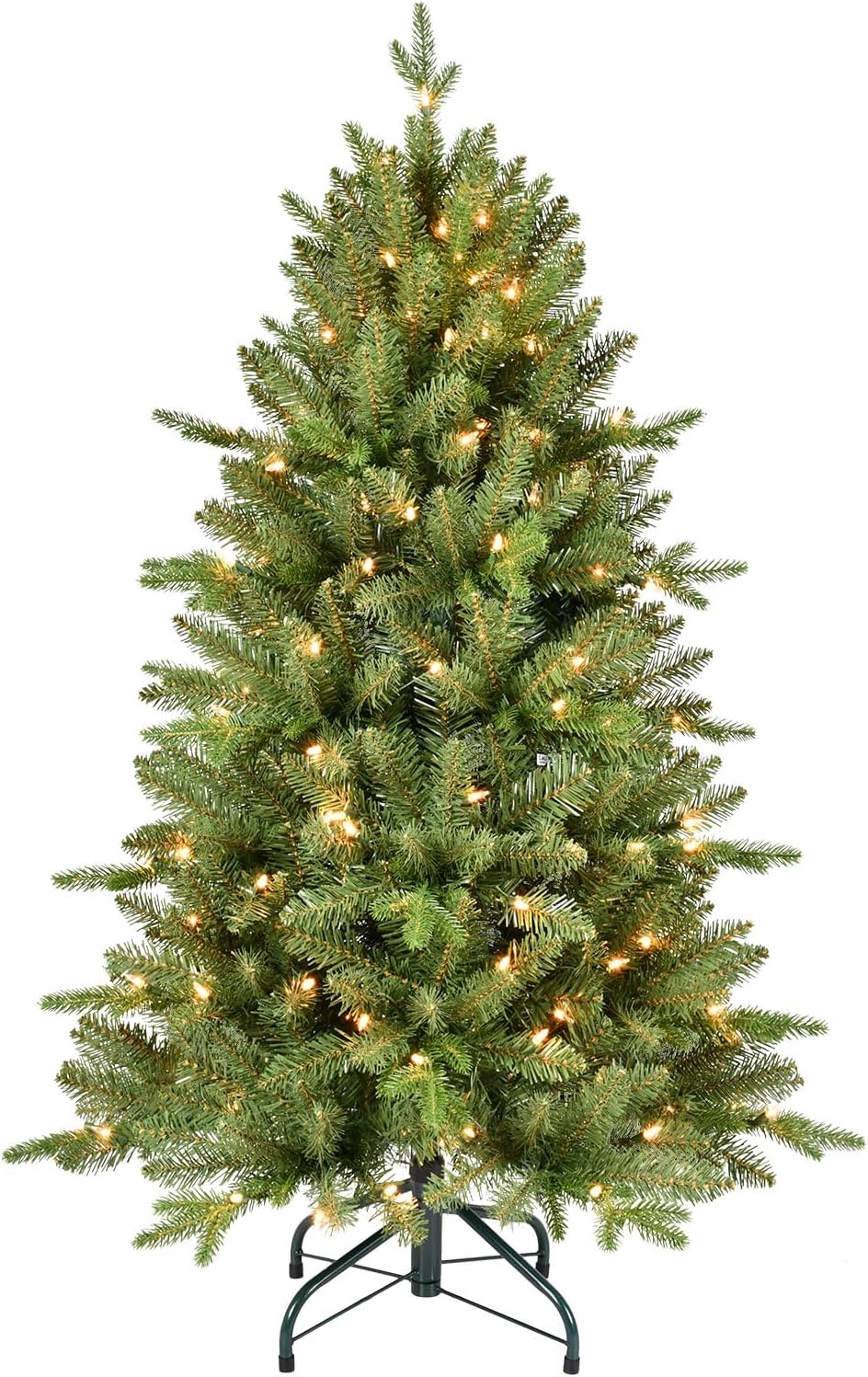 4FT Pre-Lit Artificial Christmas Tree with 628 PE&PVC Mixed Branch Tips, 200 Warm White Lights, Hinged Premium Spruce Fake Xmas Trees, Green, Foldable Base 4FT Green?pre-lit?