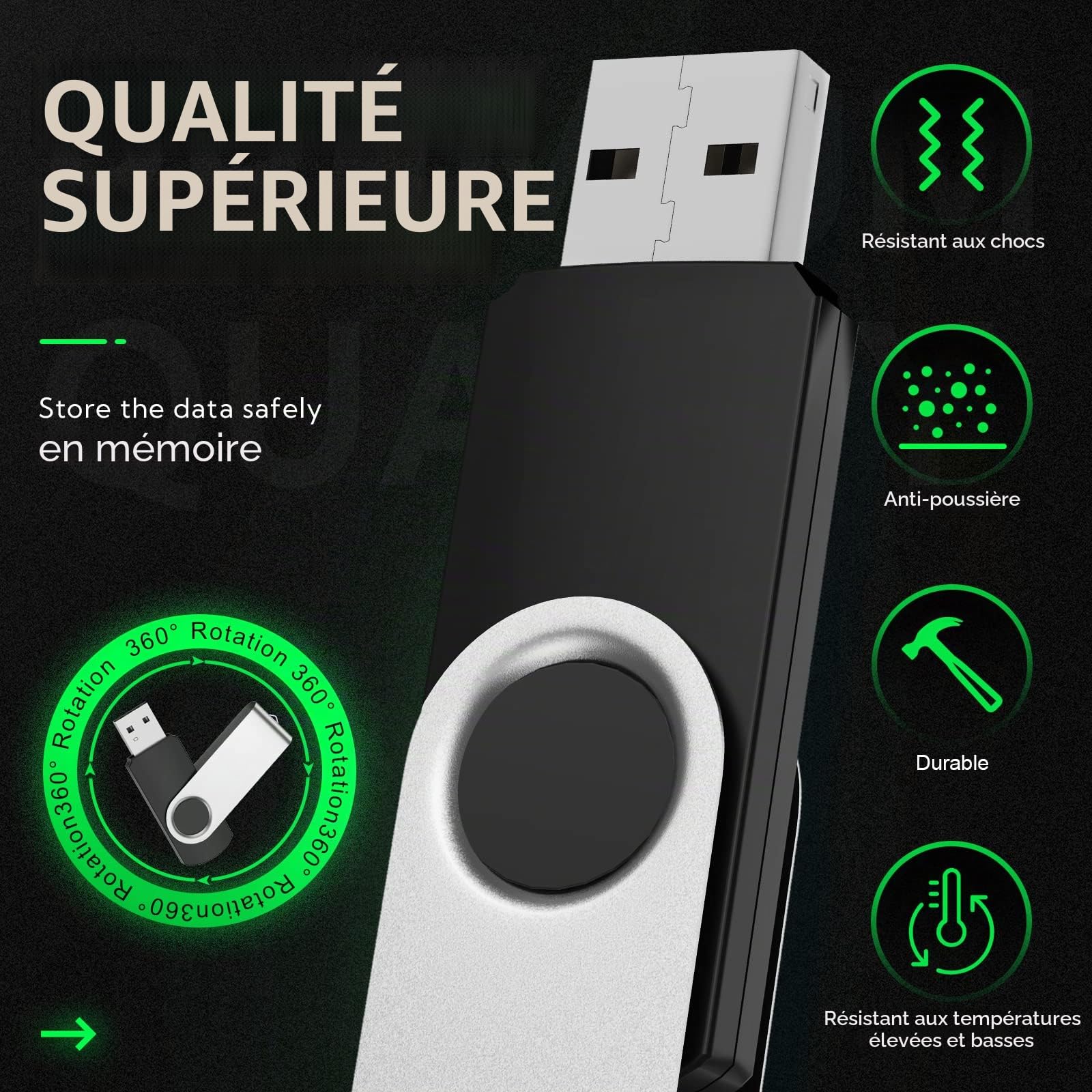 Clé USB 16 Go 10 Pcs Clés USB Clé USB 3.0 Portable - Clé USB 16 Go rotative Clé USB Bon marché - FEBNISCTE Clés USB 3.0 Multicolores Cadeau de clé USB 16 Giga