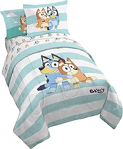 Jay Franco Bluey &amp; Bingo 5 Piece Twin Size Bed Set - Includes Comforter &amp; Sheet Set - Super Soft Kids Bedding Fade Resistant Microfiber (Official Bluey Product)