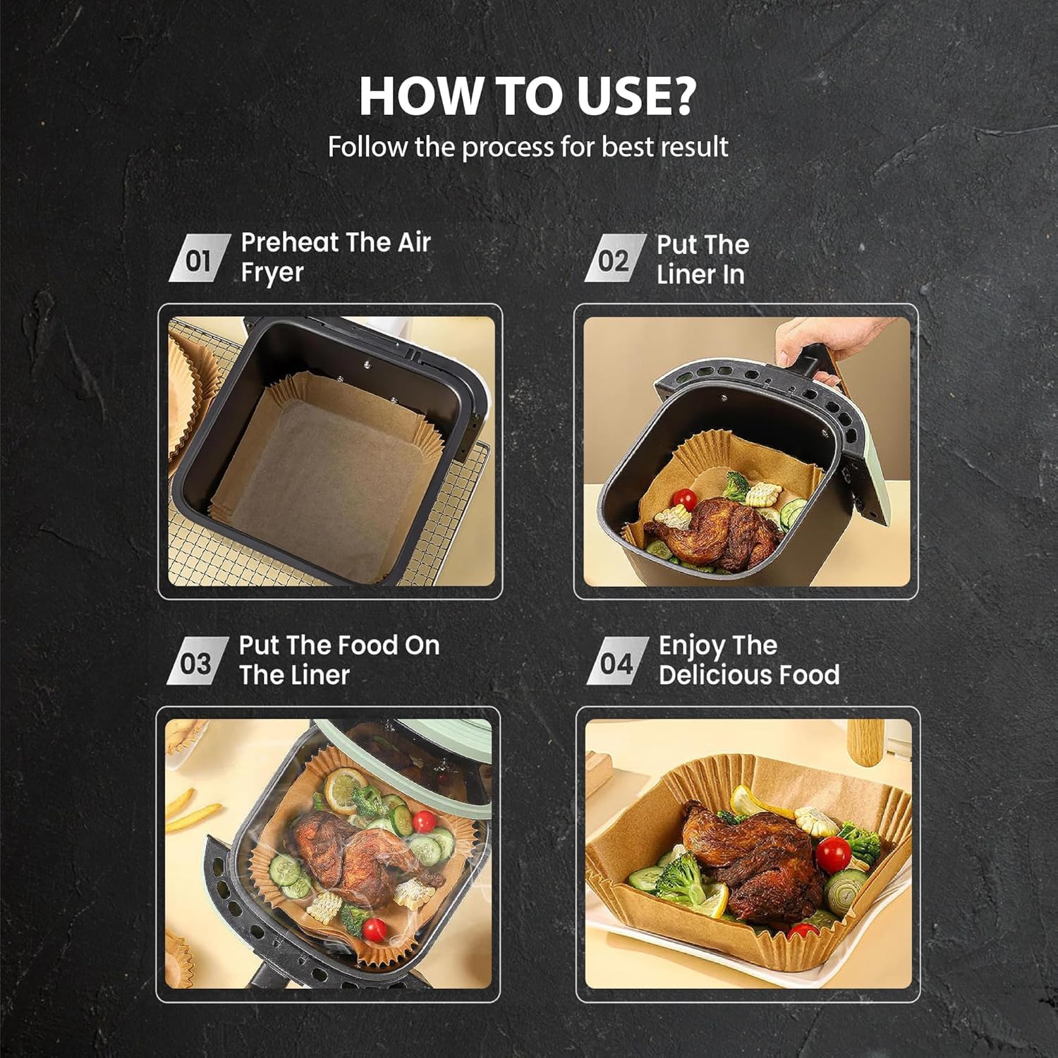 Roe Tenpo Air Fryer Liners, 100Pcs Disposable Baking Parchment Paper, Non-Stick & Greaseproof, Air Fryer Accessories for Ninja ON400UK AF140UK SL300UK, COSORI, Tefal, Russell Hobbs Air Fryer — view 7