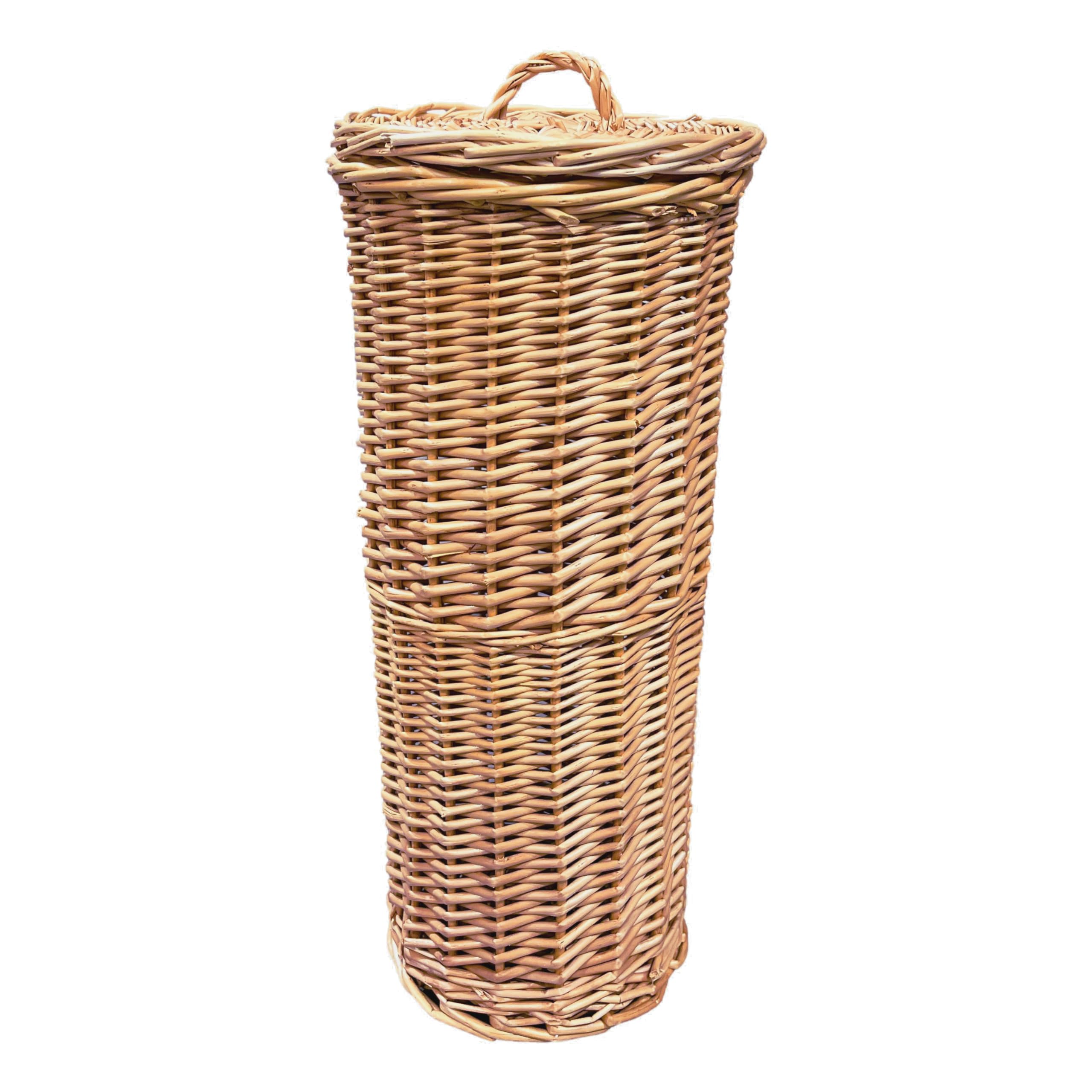 Arthur Cameron Natural Wicker Toilet Storage Basket - Freestanding Toilet Roll Holder With Lid - Slim Bathroom Storage (Natural)
