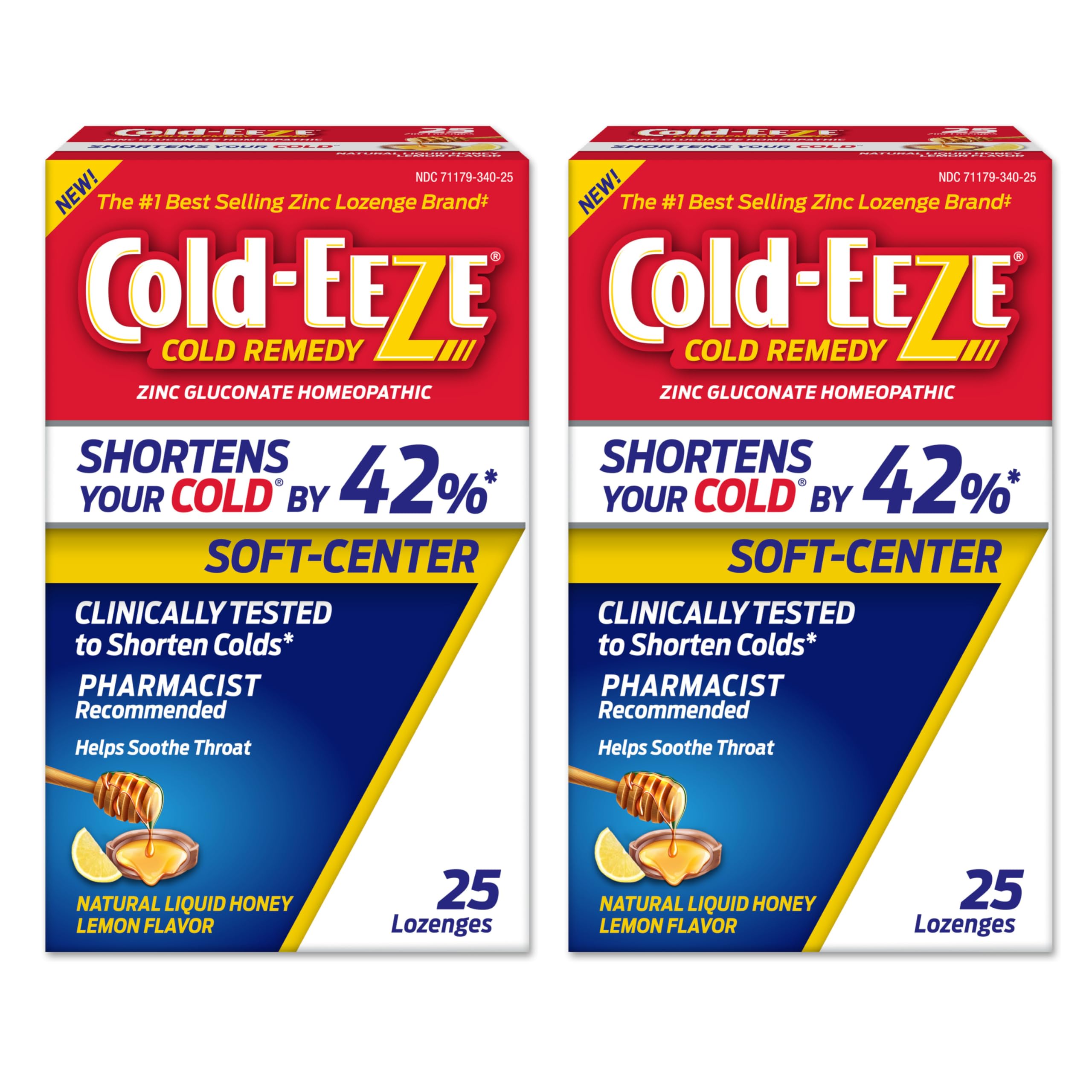 Cold-Eeze Soft-Center Honey Lemon Zinc Lozenges, 25 Count, 2 Pack