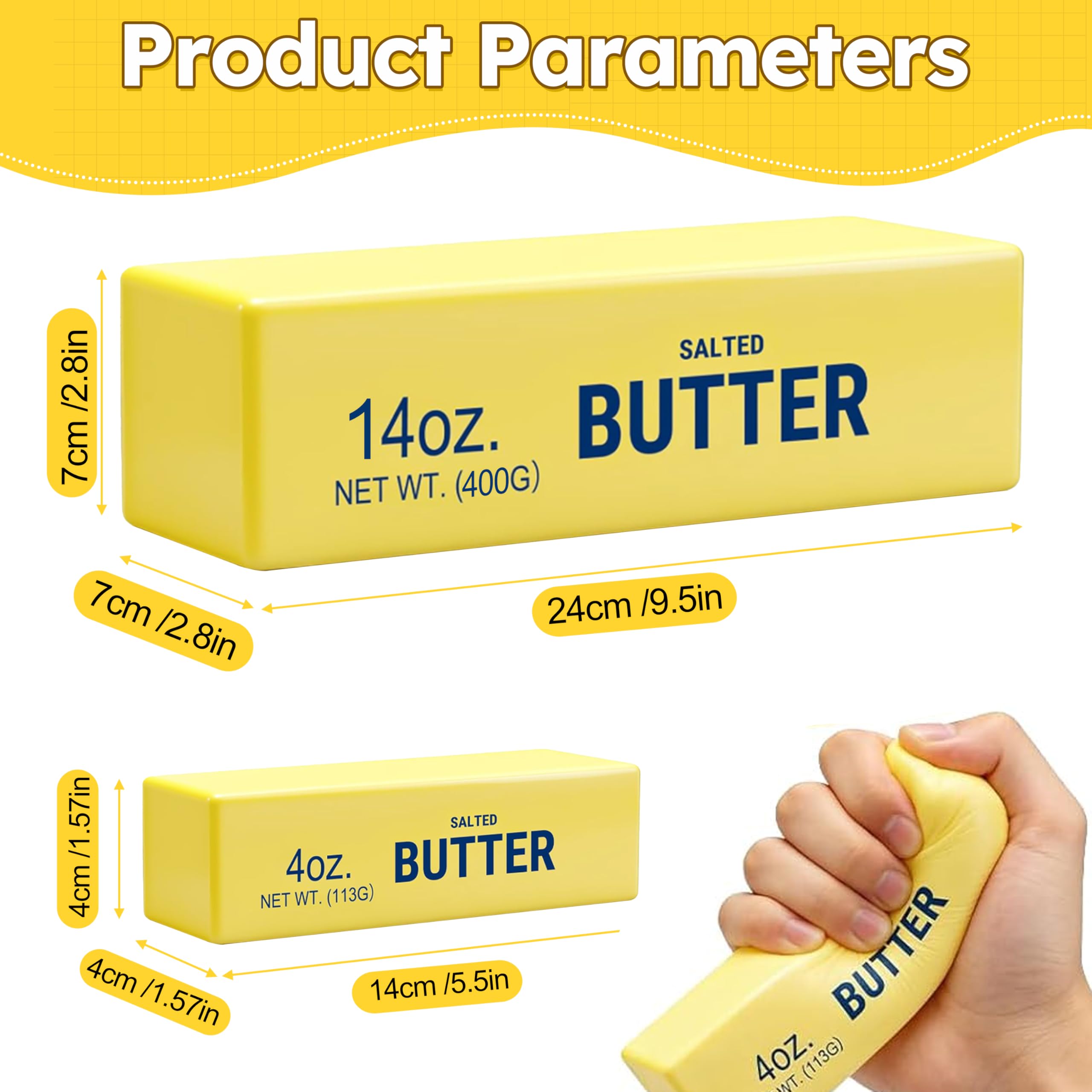 Photo 1 of  Giant Butter Squishy Set Include 1Pc 9.45 Inch Large Squeezy Butter Stick, Fidget Toys for Adult 14oz Stress Relief Slow Rising Fun Party Favor