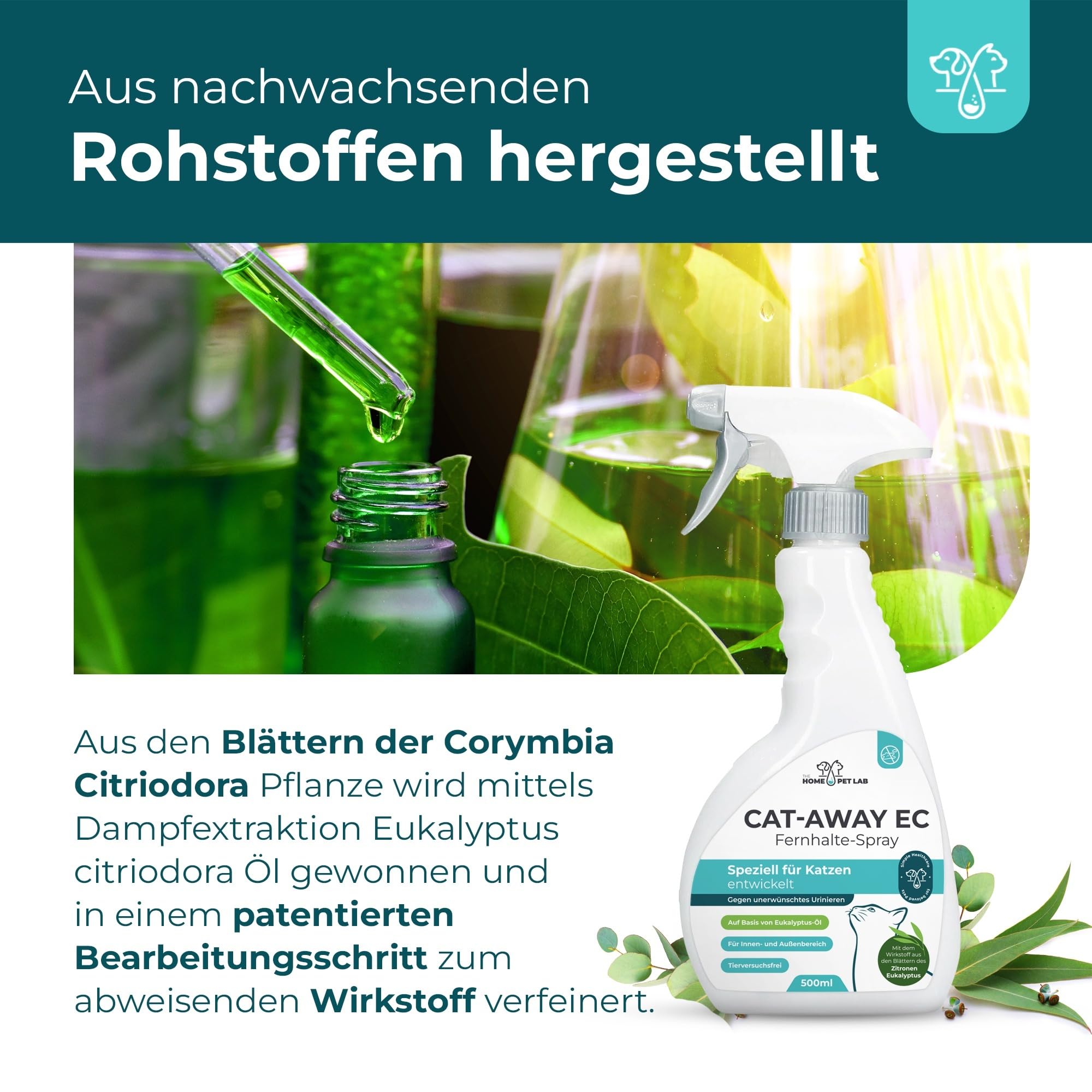 The Home Pet Lab Katzenabwehrspray Cat-Away EC gegen Urinieren & Kratzen - 500 ml - Fernhaltespray Katze für Innen und Außen - Katzen Schreck zur effektiven Katzenabwehr
