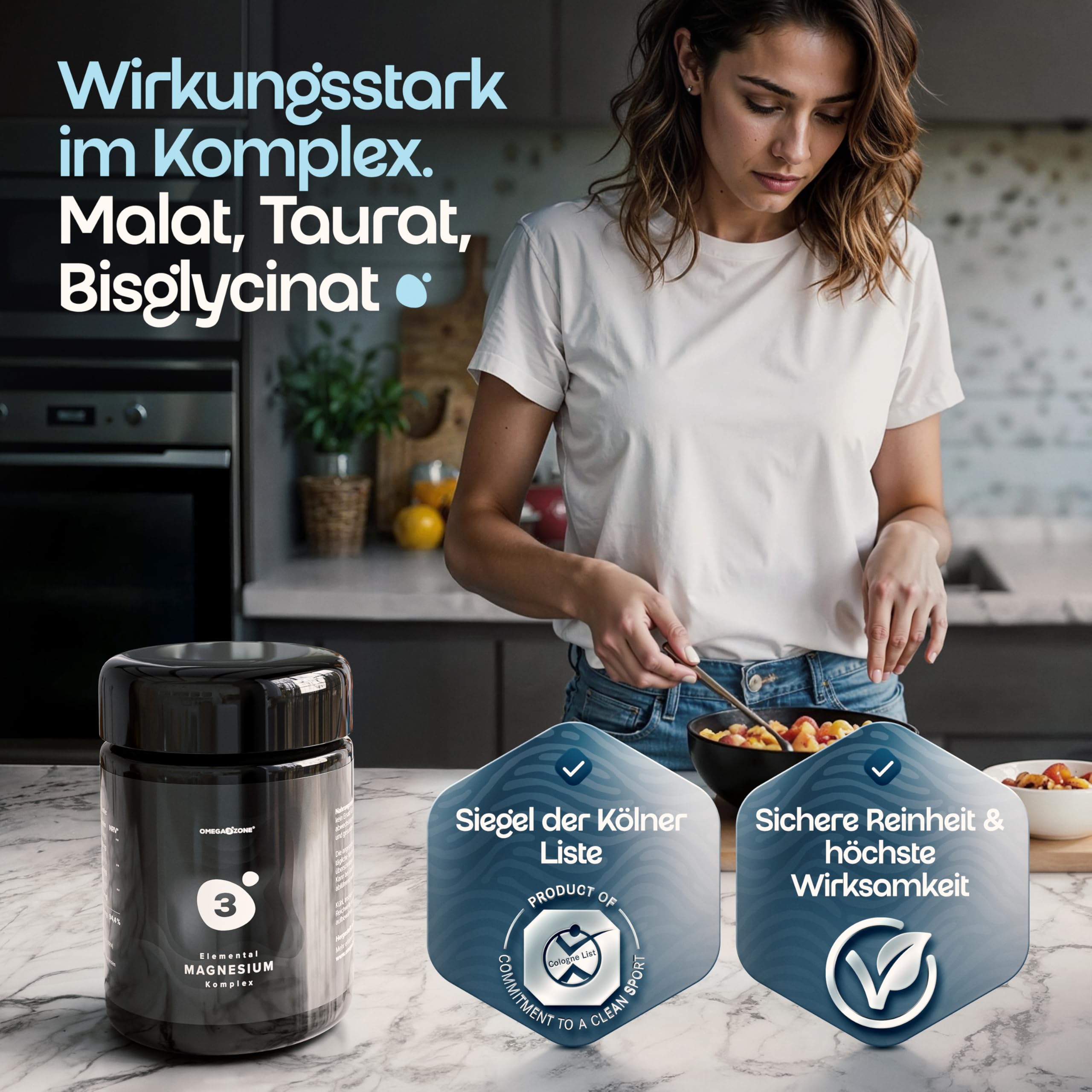 omega3zone Elementares Magnesium Komplex - Hochdosierte vegane Tabletten - Optimale Kombination mit Malat Taurat Bisglycinat - 354mg Magnesium Kapseln - 120 Kapseln (Packung mit 2)