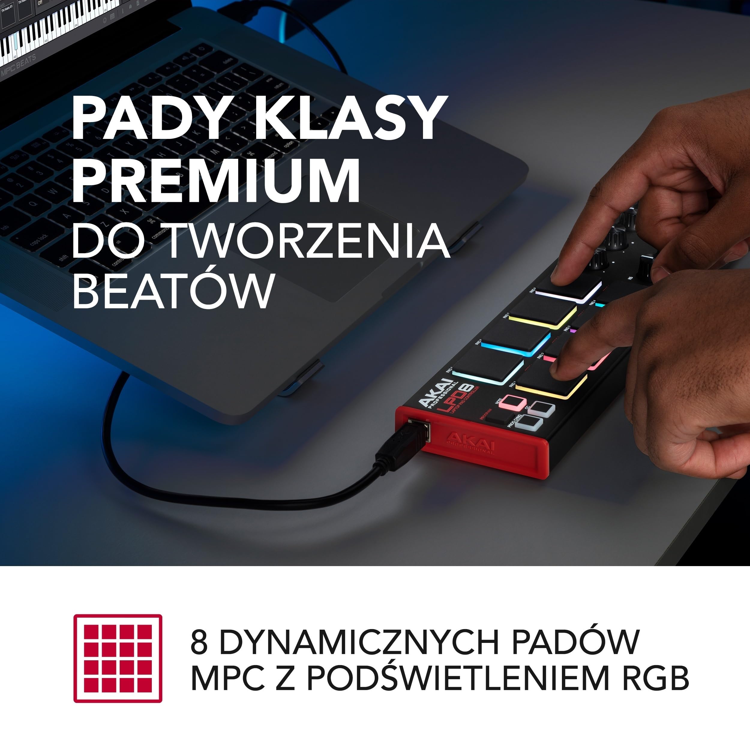 Akai Professional LPD8 - Kontroler USB MIDI z 8 Responsywnymi Padami Perkusyjnymi MPC (Mac i PC), 8 Pokrętłami i Programy do Produkcji Muzyki