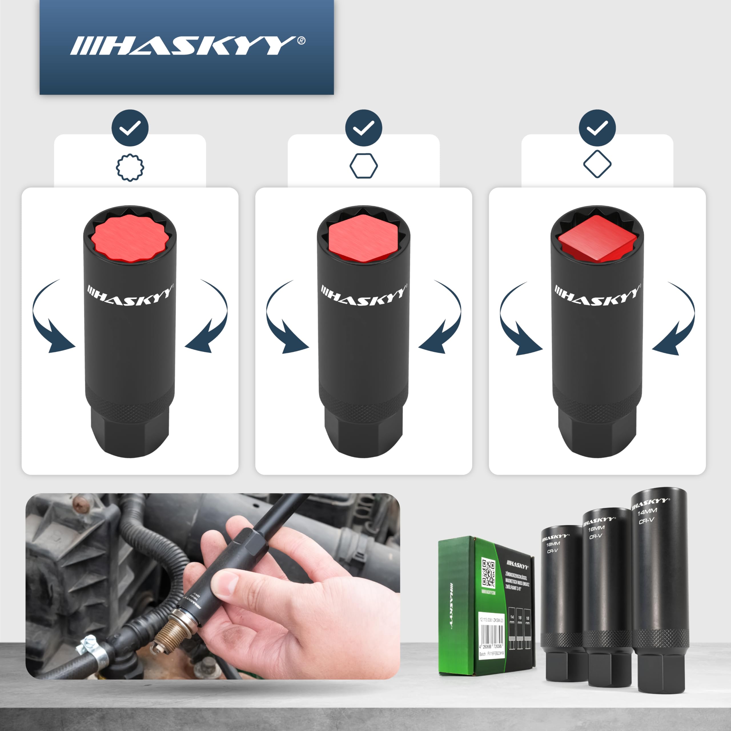 Set 3 Chiavi Magnetiche Per Candele 14-16-18mm - Bussole Dodecagonali Per Auto E Moto - Foto 8