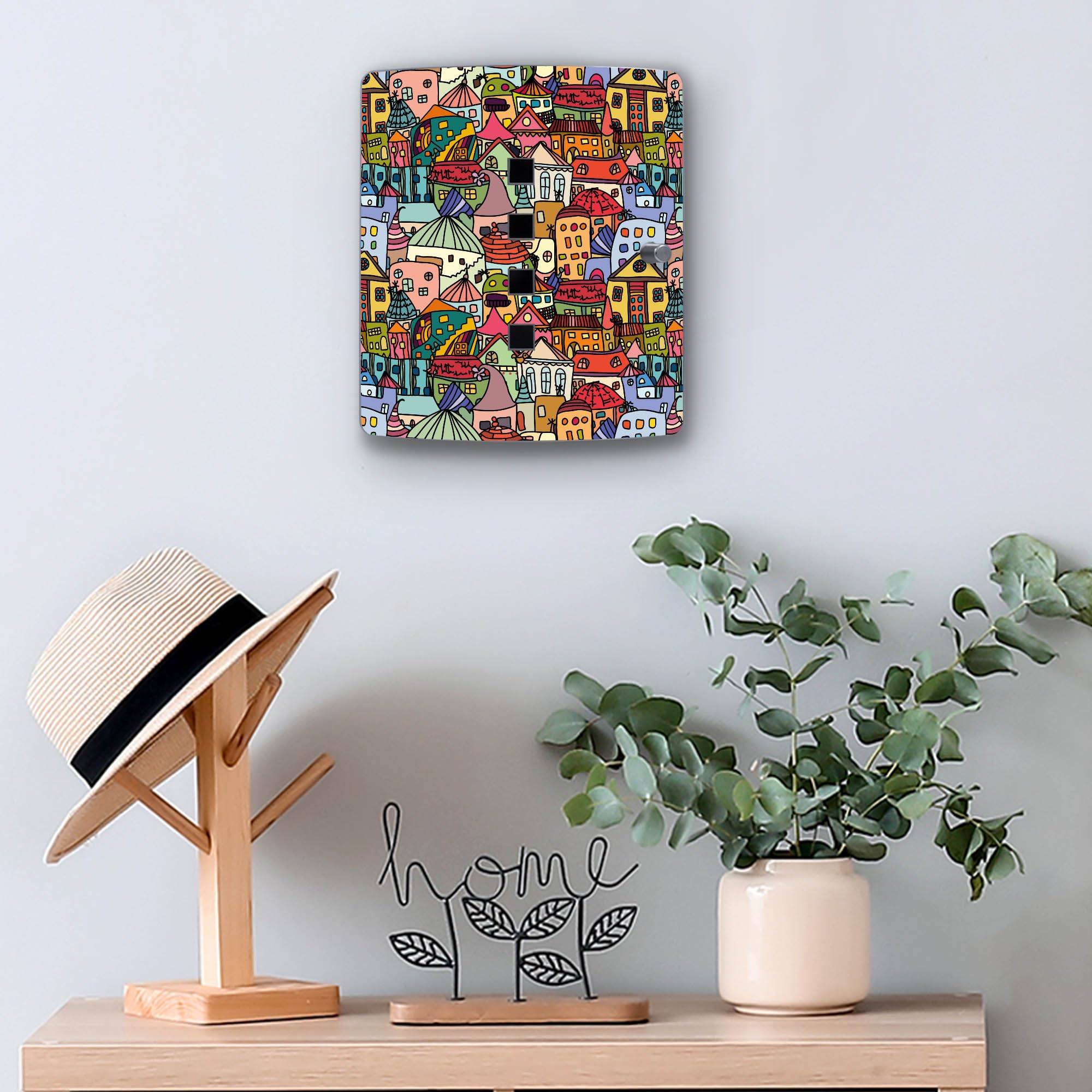 banjado Design Schlüsselkasten aus Edelstahl für 10 Schlüssel - Schlüsselschrank zur Schlüssel Aufbewahrung 24 x 21,5 x 7cm groß mit praktischem Magnetverschluss - Motiv Funky Town