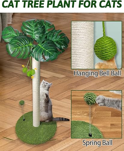 Miniatura 5 de BNOSDM 35" Tall Cat Scratching Posts for Adult Cats Coconut Palm Tree Sisal Rope Claw Scratcher Dangling Ball Spring Balls Toys Kitten Scratch Post