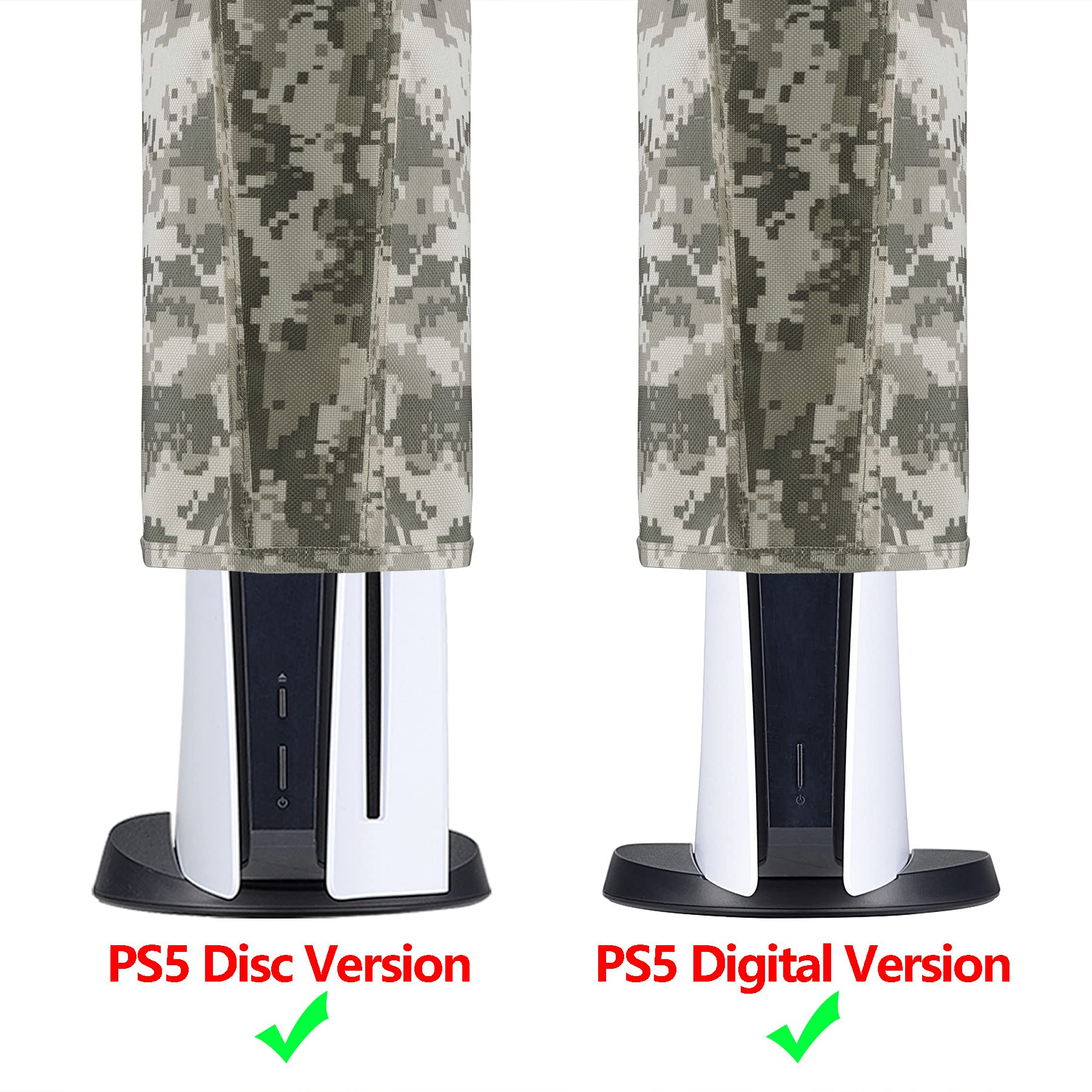 PlayVital Cover per ps5 Console, Copertura Antipolvere Impermeabile Verticale in Nylon per ps5 Standard Console Disc&Digital Edition (Non per Slim/Pro),Mimetica Digitale - 2