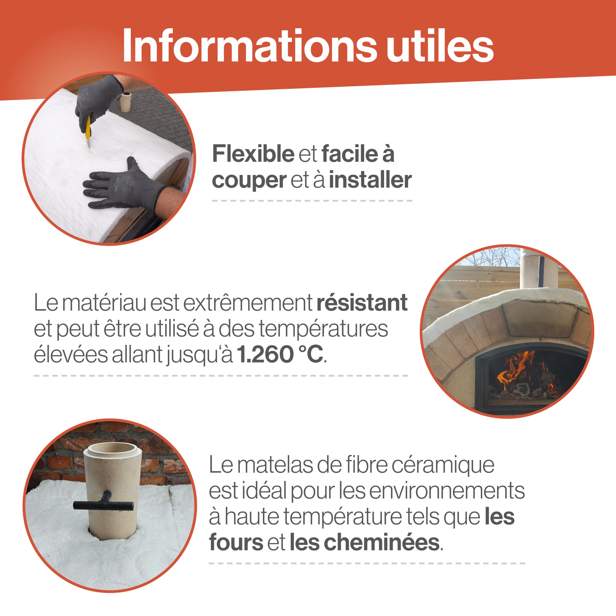 Feuerfest 123 - Tapis en fibres céramiques 366 x 61 x 5 cm, isolation haute température, couverture en fibres céramiques pour cheminées et poêles, résistante à la chaleur jusqu'à 1260 °C