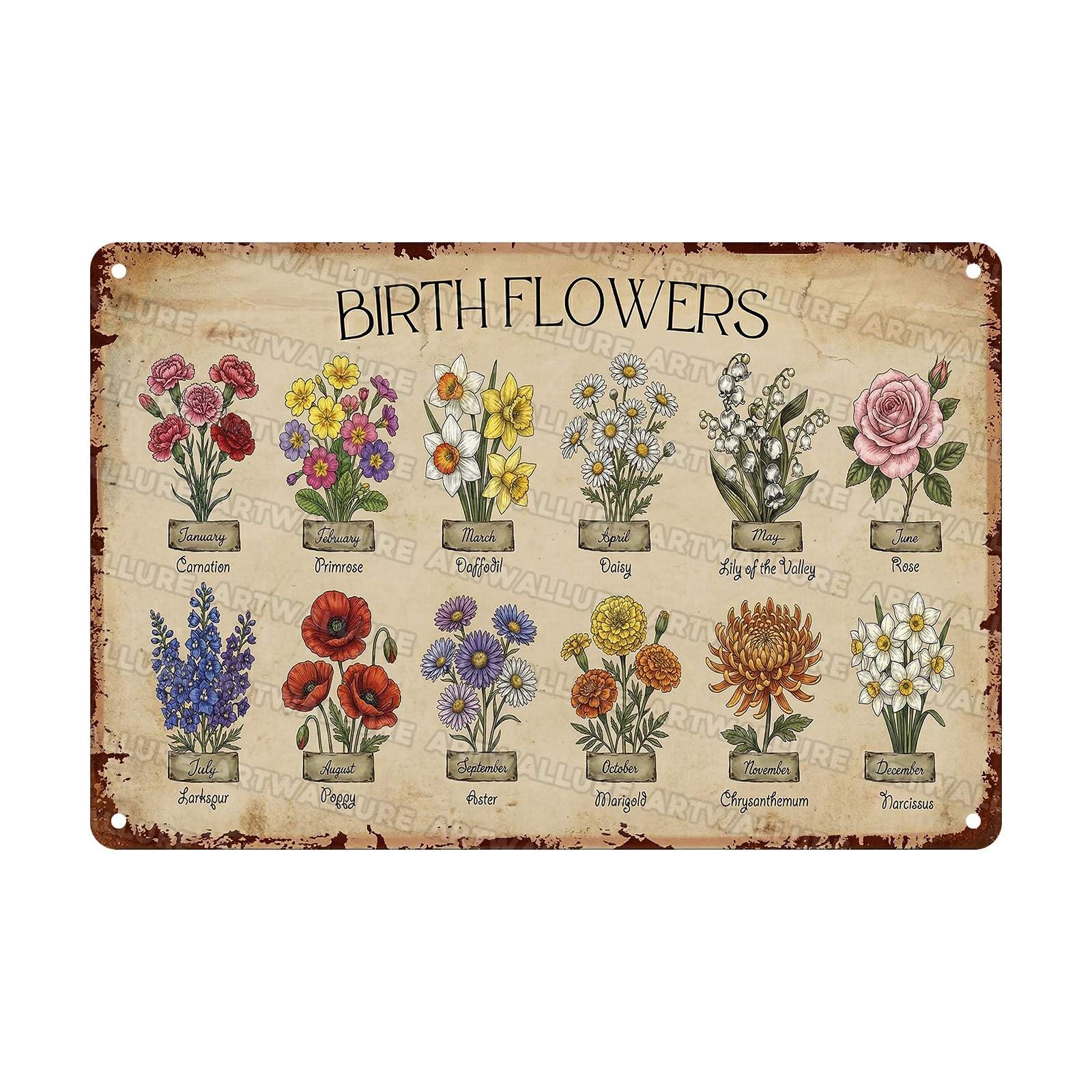 Garden Vintage Tin Sign Mom Grandma Birth Month Flower Signs For Home Garden Greenhouse Living Room Bedroom Yard Cottage Outdoor Decor 8x12Inch