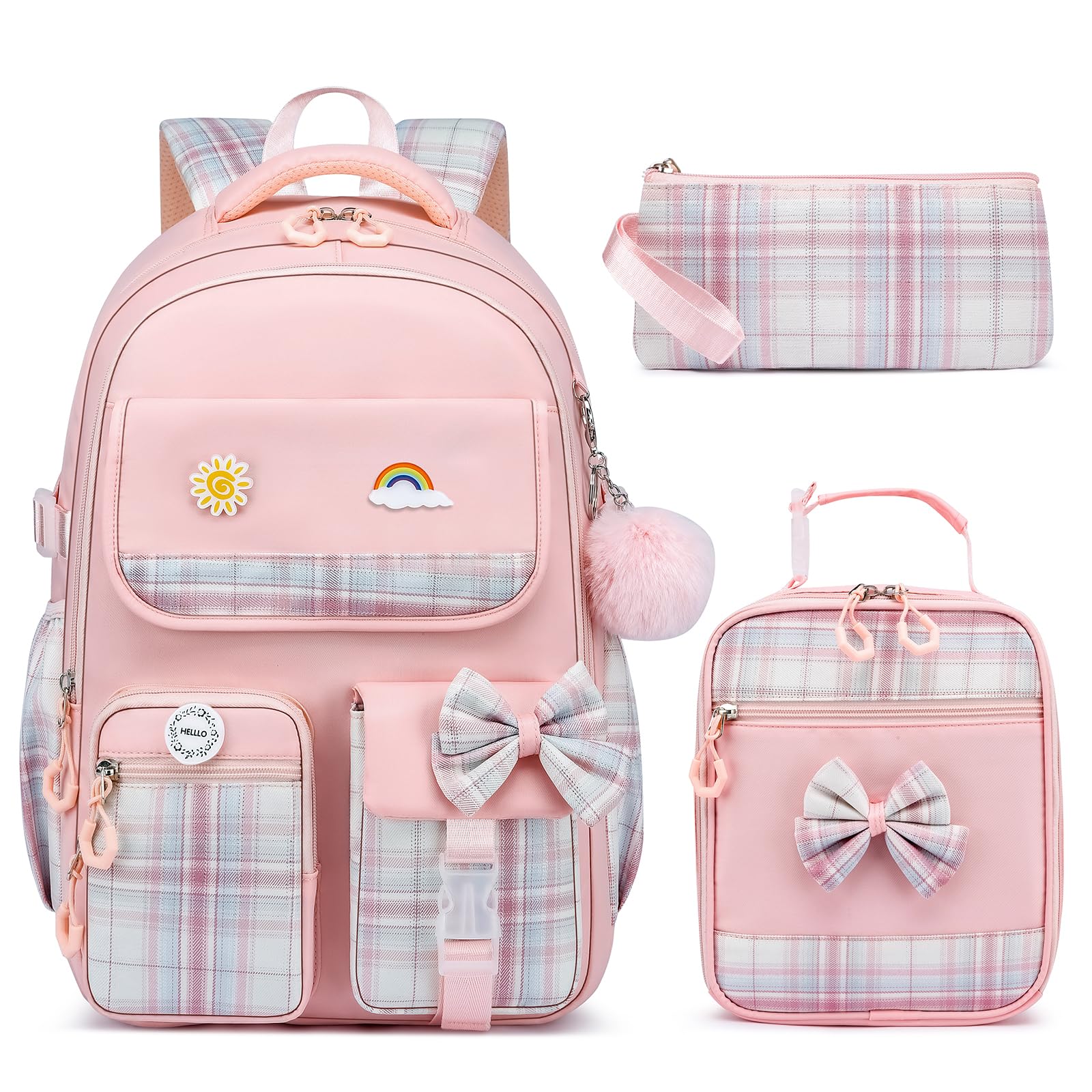 MOMUVO Girls Backpack with Lunch Box Pencil Case Set, Backpack for Girls Kindergarten Elementary Preschool Middle