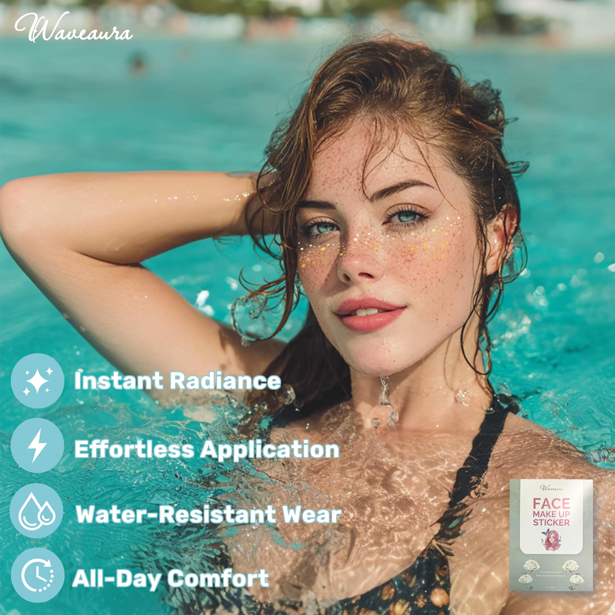 Waveaura 16pcs Temporary Tattoos Kit Face Glitter Gold Sparkle Freckles Festival Accessories for Women Fake Freckle Patch Glitter Star Face Stamp Faux Freckles Stickers Make Up - Image 3