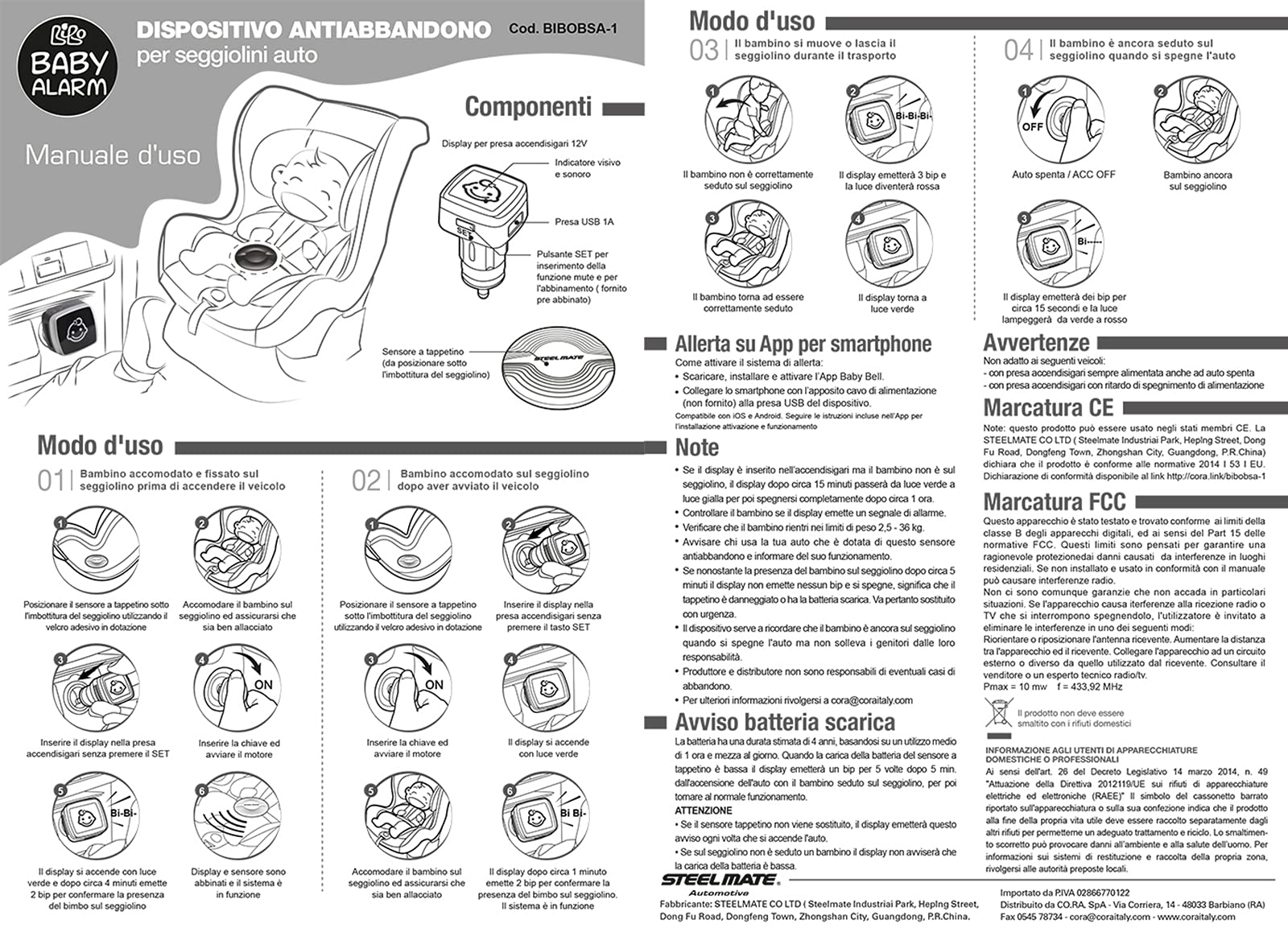 Dispositivo antiabbandono BIBO Baby Alarm. Funziona Con e Senza smartphone. Facile da Installare e Utilizzare. Sistema Esclusivo Doppia Sicurezza. Allarme visivo e sonoro