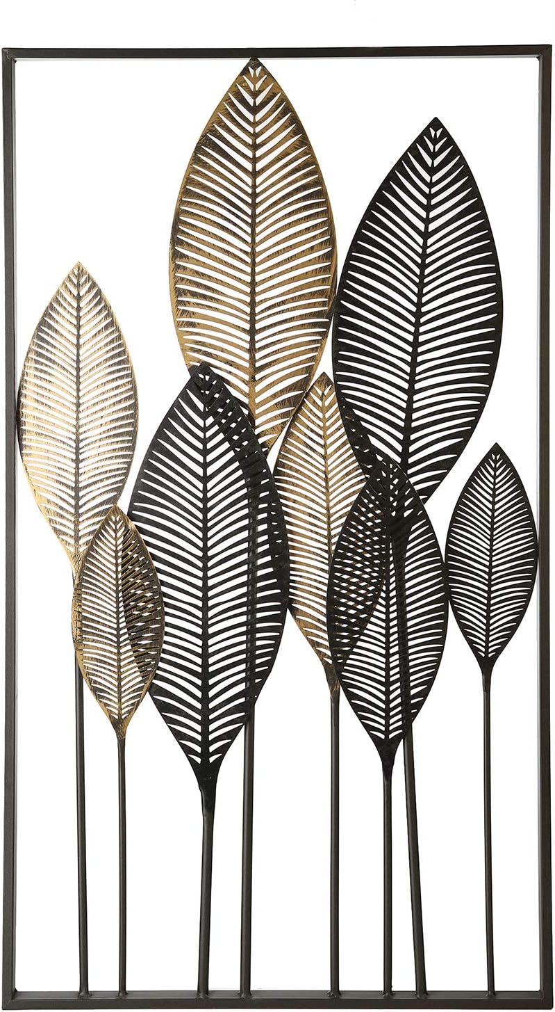 Décoration Murale Métal Feuilles - Format XL 95x53 Cm, Couleurs Marron/doré/crème, Style Moderne Salon
