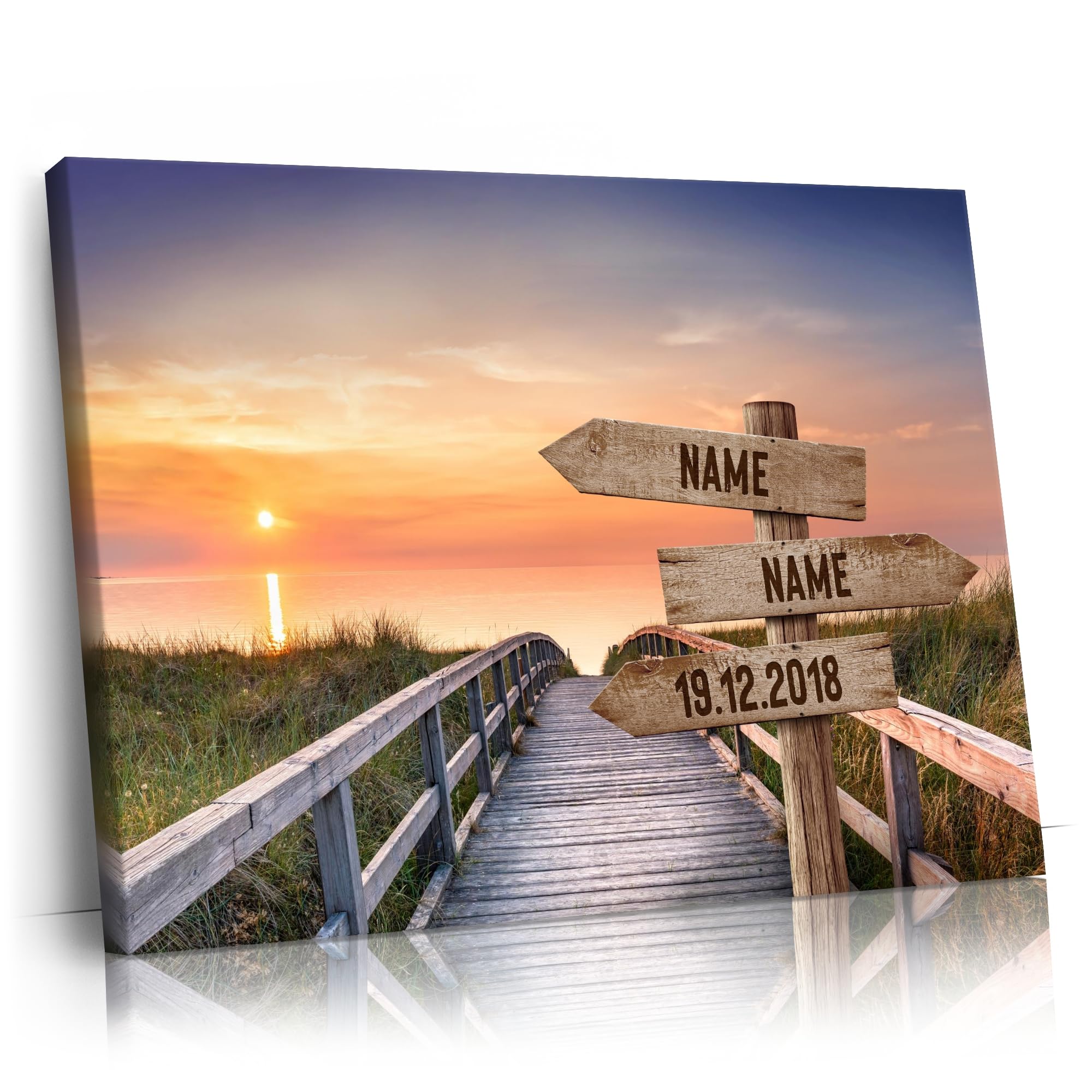 Liebesleinwand Leinwandbild personalisiert | Leinwand gestalten mit Namen und Datum Geschenk für Partner | Romantische Promenade