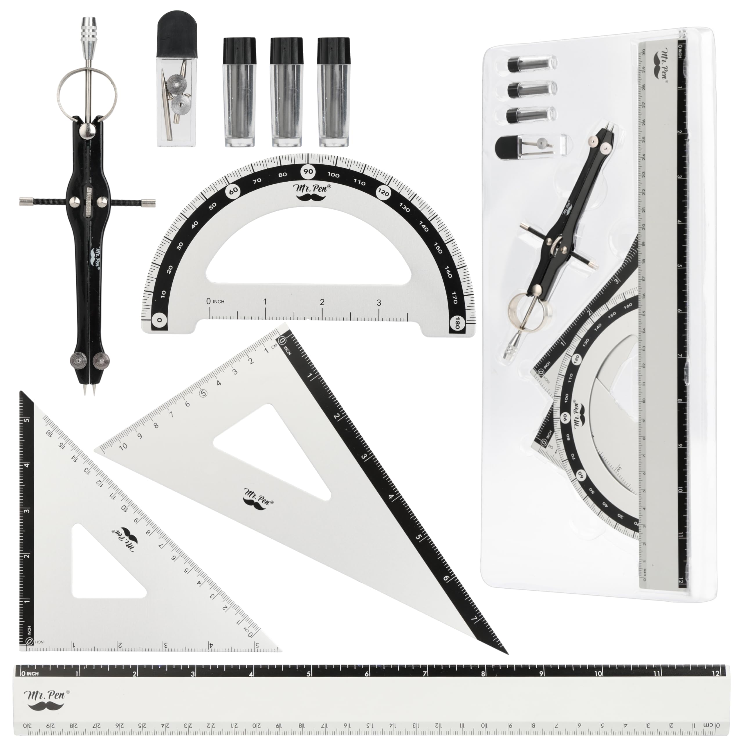 Photo 1 of Mr. Pen- Metal Geometry Set, 9 pcs, Compass, 6" Protractor, 12" Ruler