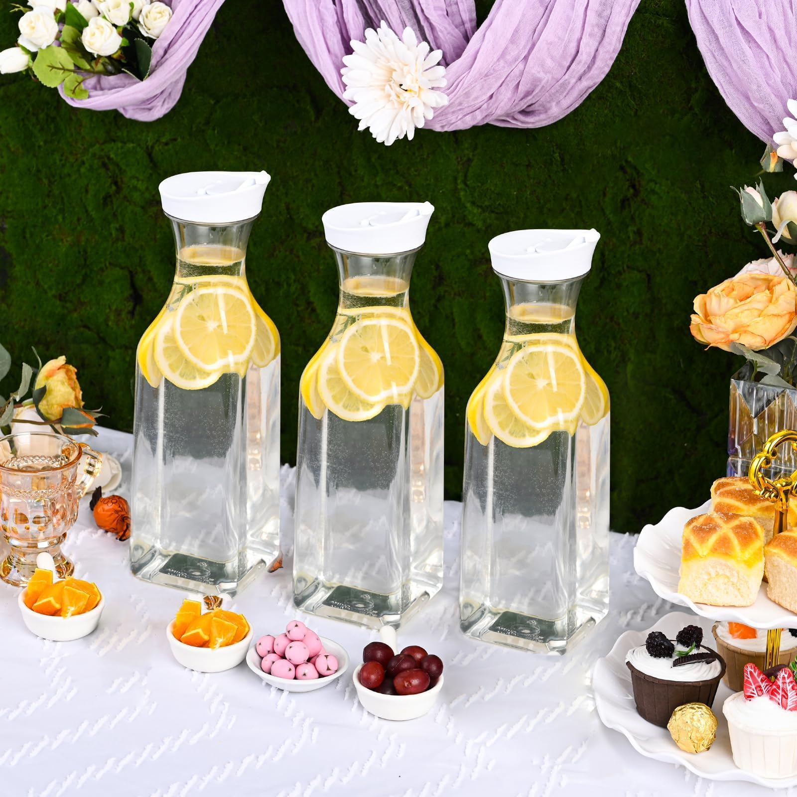 置物 mimosa Amazon.com: Set of 4 Plastic Carafe with Lid, 50 Oz Carafes for