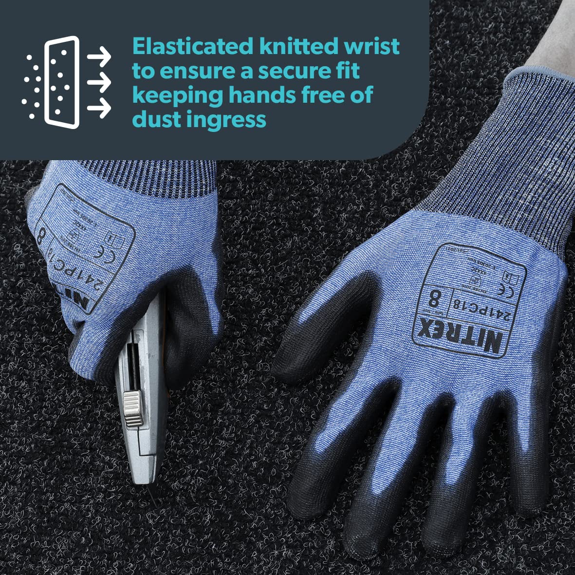 NITREX 241PC18 Lot de 10 paires de gants de travail et de sécurité, taille 10 – Gants résistants aux coupures avec revêtement en polyuréthane