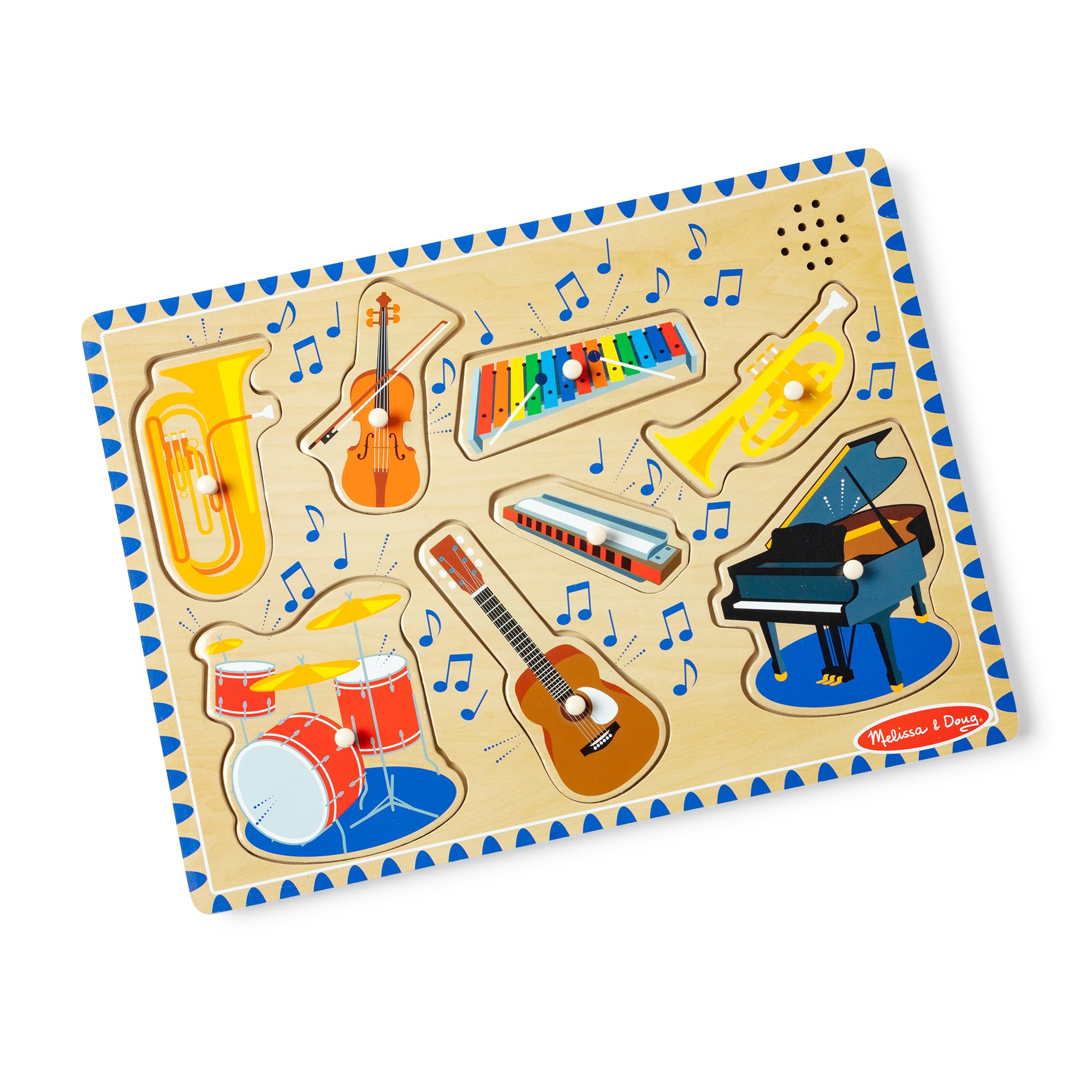 Melissa & Doug Musical Instruments Sound Puzzle - Wooden Peg Puzzle with Light-Activated Sound Effects (8 pcs)