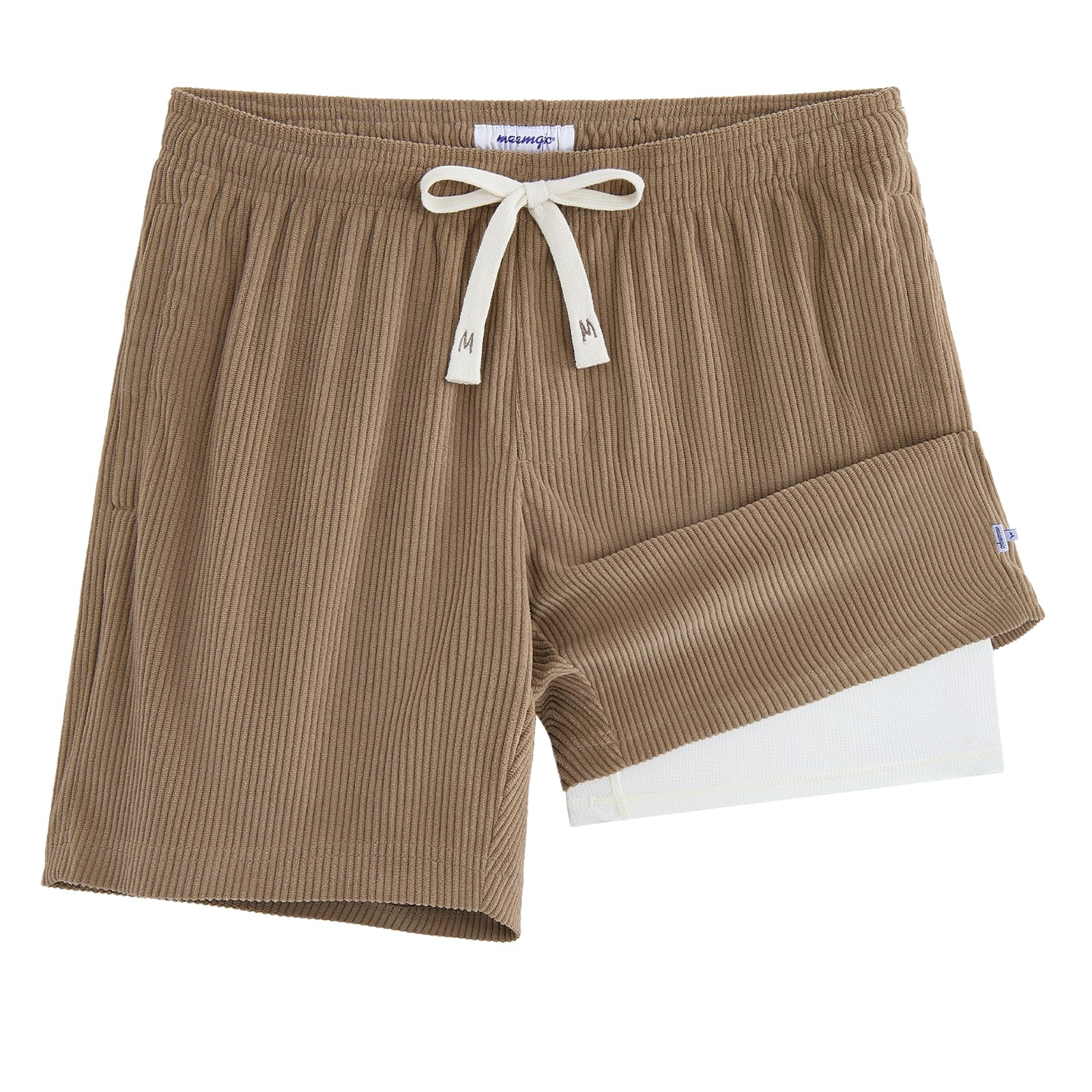 MaaMgic Kurze Hosen Herren Weichgriffiger Kord,2 in 1 Elastisches Futter mit Tasche Mit elastischem Bund Atmungsaktiv Schnelltrocknend, Stretchy & Knitterfrei Outdoor, Strand, Reisen,Wanderhose