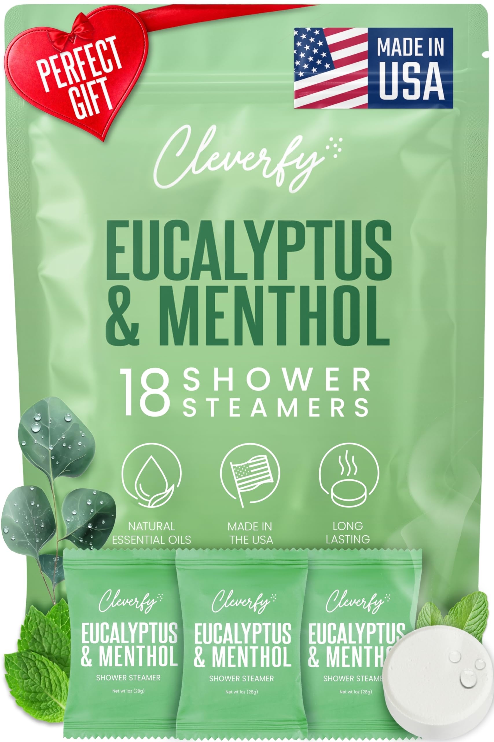 Cleverfy Eucalyptus for Shower Steamers Aromatherapy - Valentines Day Gifts for Her, Him, Women, Daughter, Mom, Girlfriend, Wife, Teen Girls - Valentines Gifts for Her, Him, Women and Men - 18 Tablets
