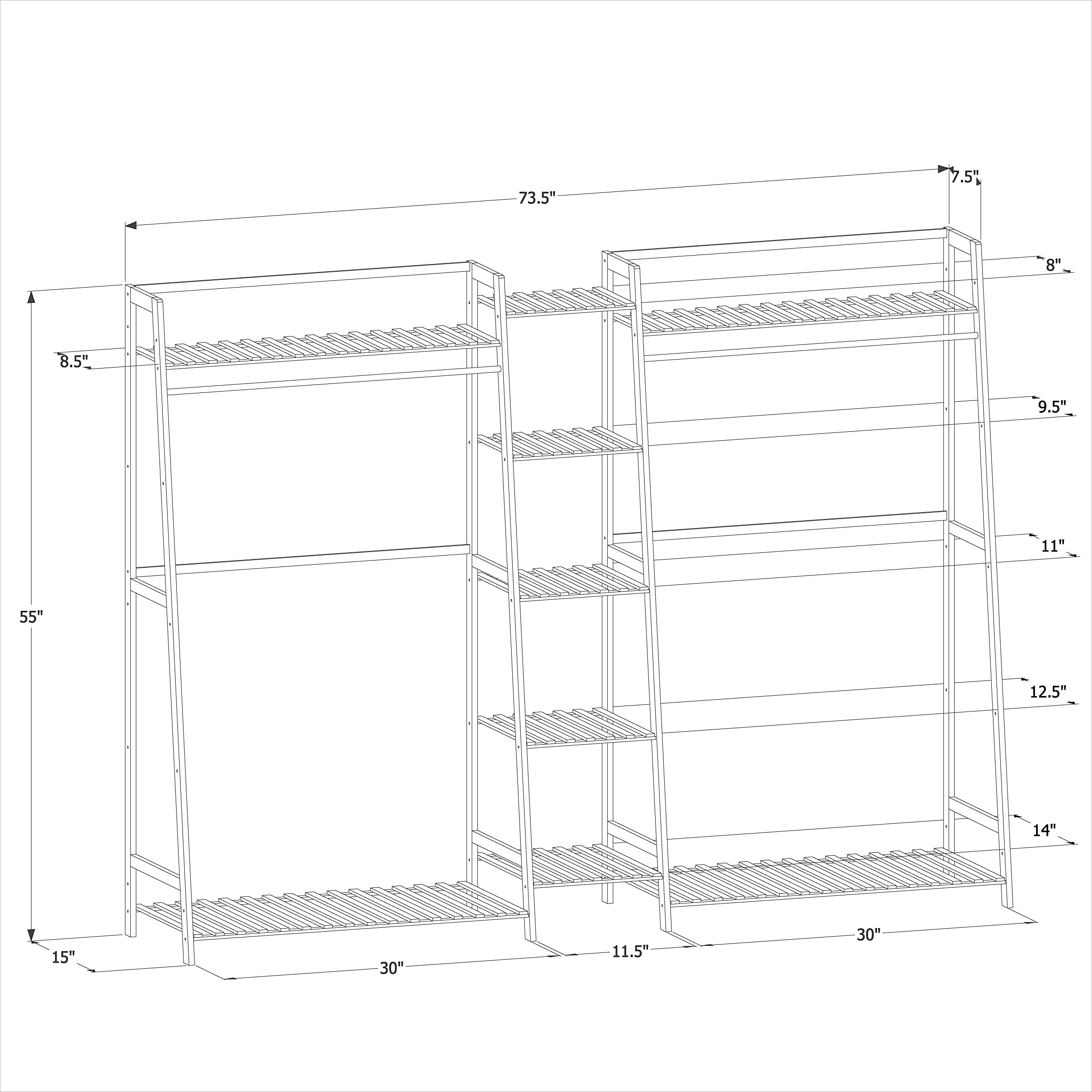 MoNiBloom Bamboo Coat Rack with 5-Tier Storage Shelves Trapezoid Freestanding Garment Rack Clothes Hanging Rack Stand for Bedroom Living Room, Natural