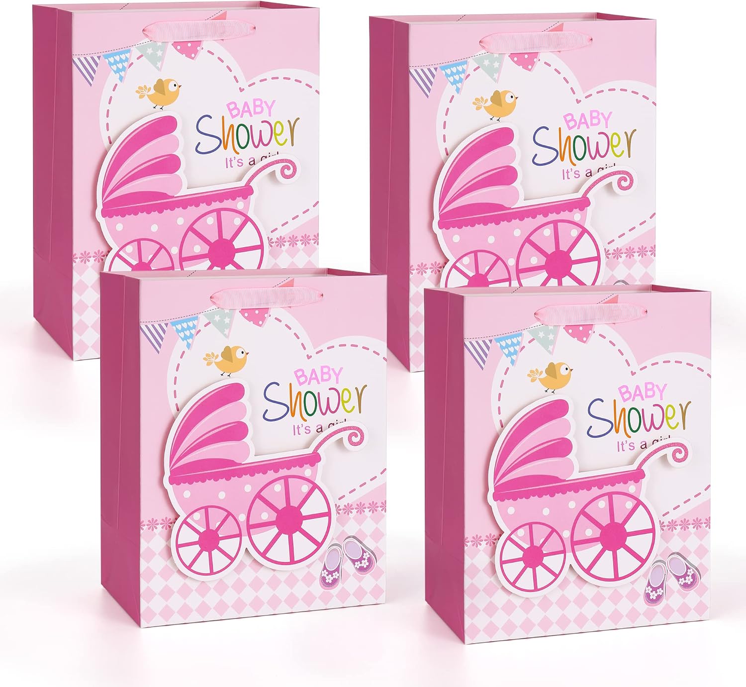 Gift Bags For Baby Shower, 4 Pack Glittery Baby Bags for