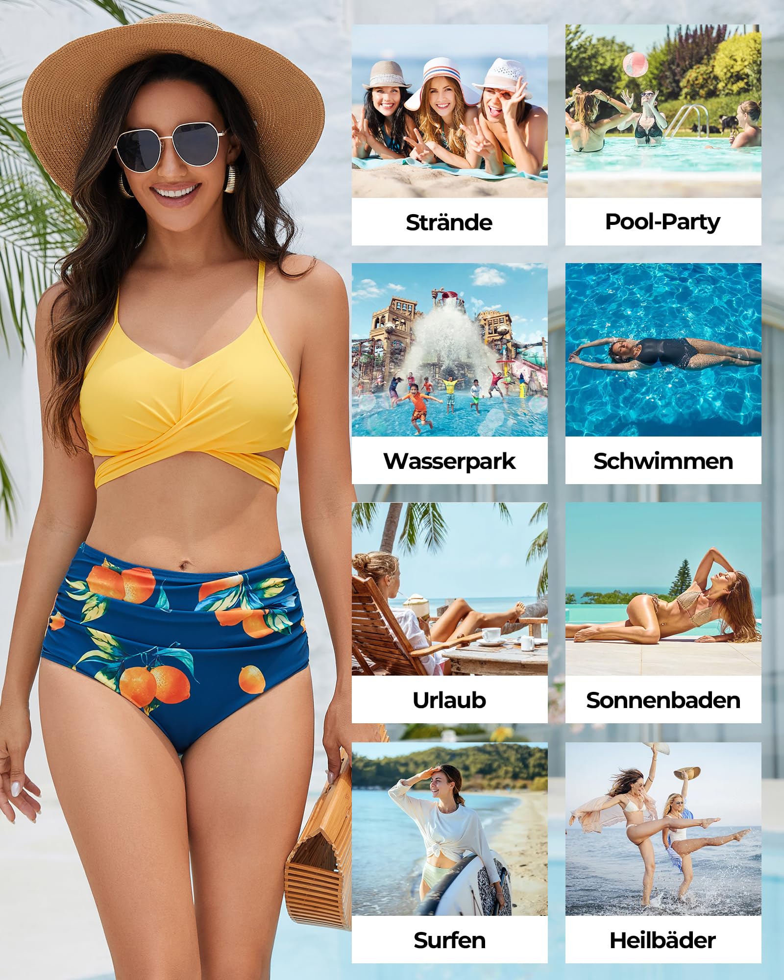 Bikini Damen Set, Bauchweg High Waist Bademode Push Up Shape