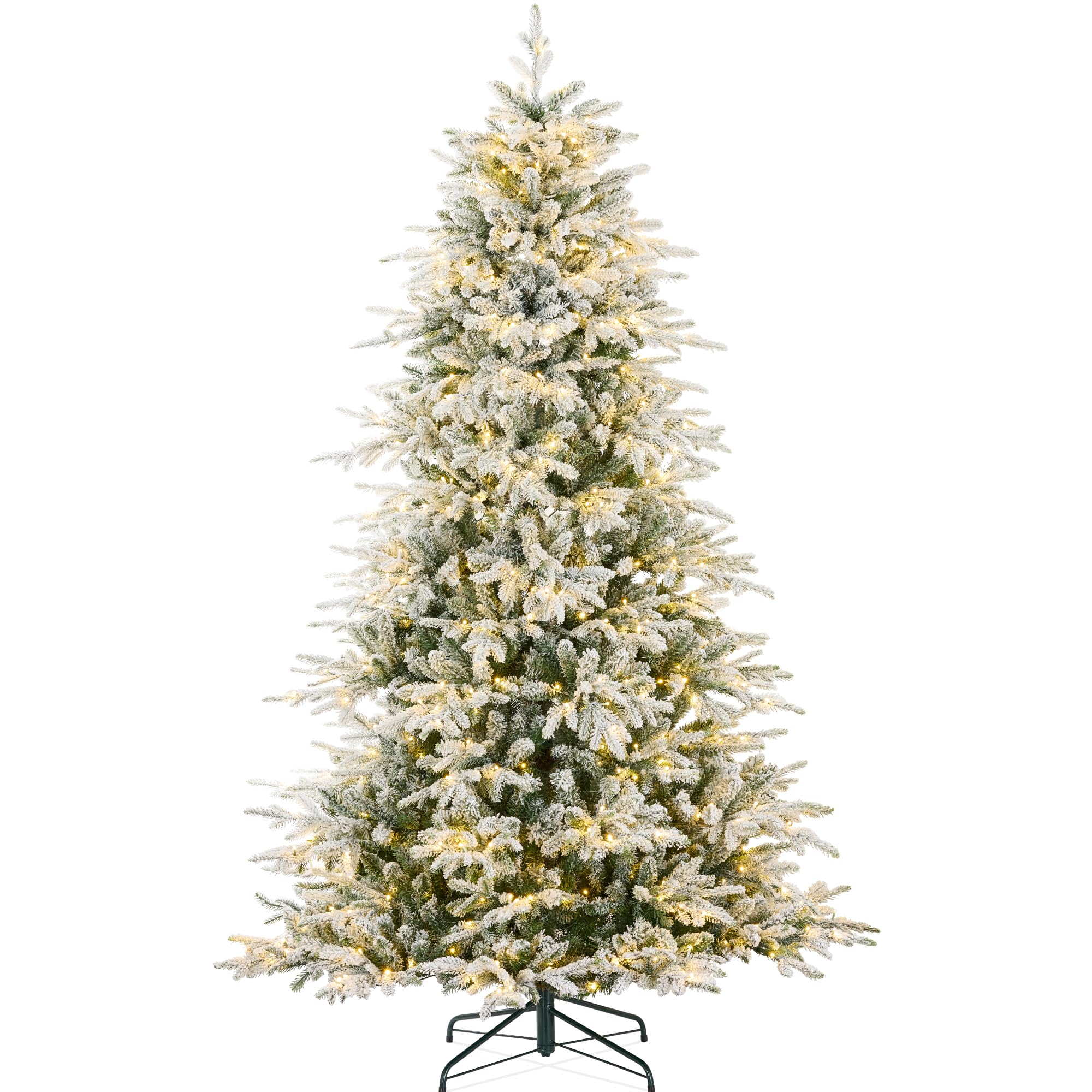 Best Choice Products Full Flocked Aspen Christmas Tree, 6ft Pre-lit Realistic Noble Fir w/ 450 Glowing LED Lights, 2-in-1 White & Multicolor
