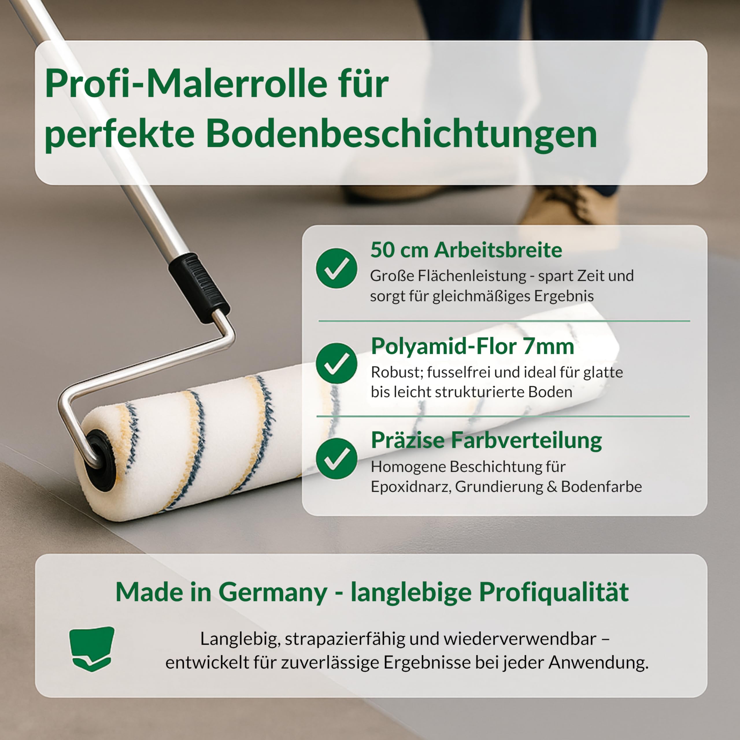 5x Bodenbeschichtungswalze 500mm, Polyamid-Farbroller für Epoxidharz und Lacke, Diagonal gewickelt, 7mm Florhöhe, 48mm Kerndurchmesser, Schwarz