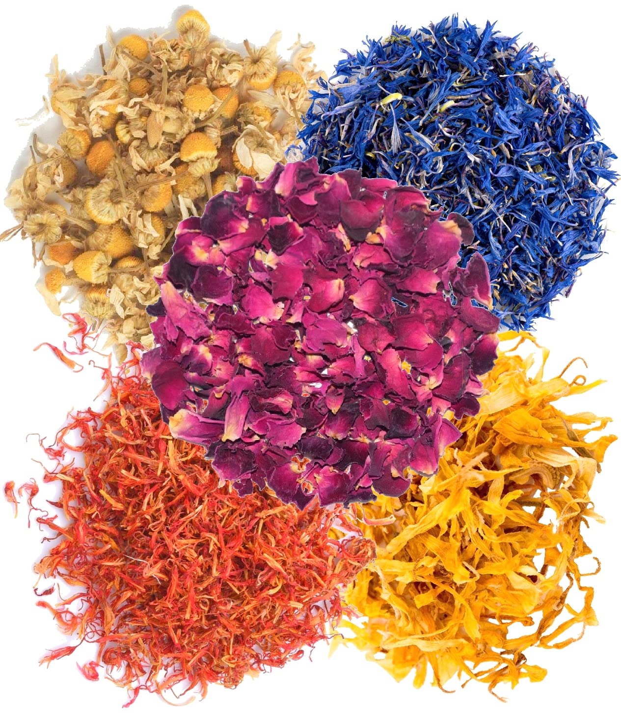 A D Food & Herbs Combo of Dried Safflower/Rose/Blue Corn Flower/Chamomile/Calendula Flower Petals Aromatic Edible for Homemade Lattes, Tea Blends, Bath Salts, Gifts, Crafts each pack (100 Gms) (B0B4K4CBFJ) Amazon Price History, Amazon Price Tracker