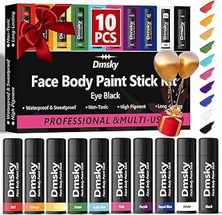 Dmsky 10 Packs Eye Black Sports Stick for Football, Baseball, Softball-Anti-Glare Face Body Paint Stick Kit,Water-Proof Eye Sports Paint Sticks,10 Color Eyeblack Painting Kit for Athletes & Fans