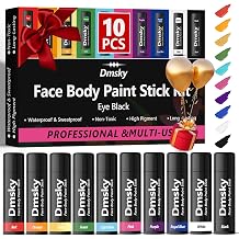Dmsky 10 Packs Eye Black Sports Stick for Football, Baseball, Softball-Anti-Glare Face Body Paint Stick Kit,Water-Proof Eye Sports Paint Sticks,10 Color Eyeblack Painting Kit for Athletes &amp; Fans