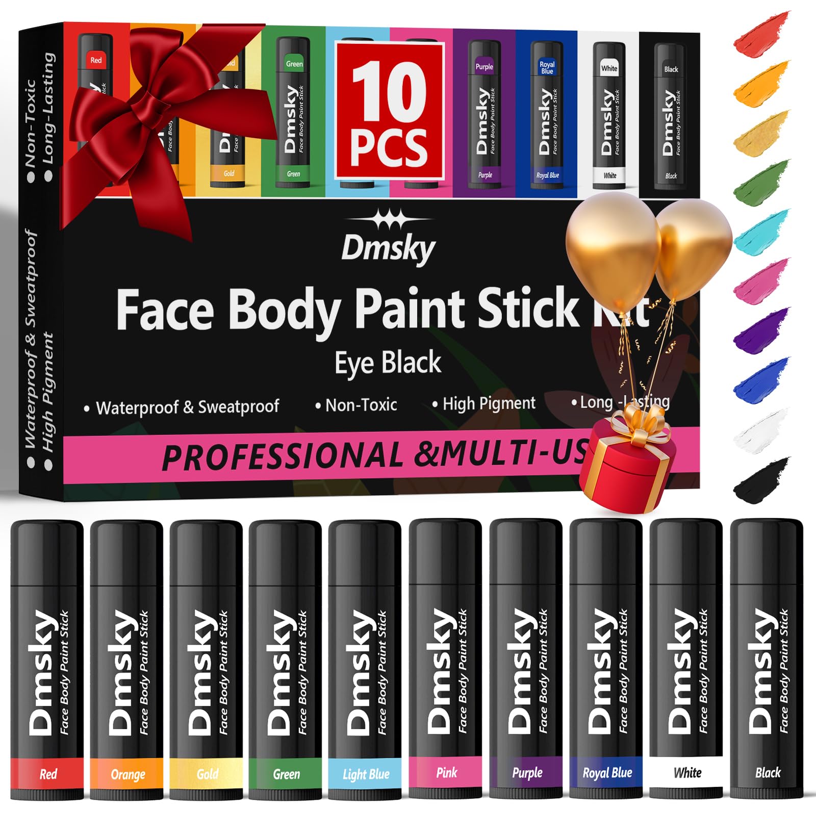 Photo 1 of Dmsky 10 Packs Eye Black Sports Stick for Football, Baseball, Softball-Anti-Glare Face Body Paint Stick Kit,Water-Proof Eye Sports Paint Sticks,10 Color Eyeblack Painting Kit for Athletes & Fans