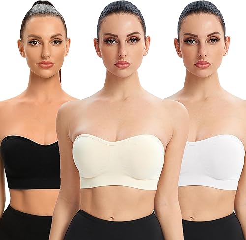 Gnowann Strapless Bras for Women Non-Slip Silicone Bandeau Bralette Seamless Wireless Strapless Bra Padded Tube Top