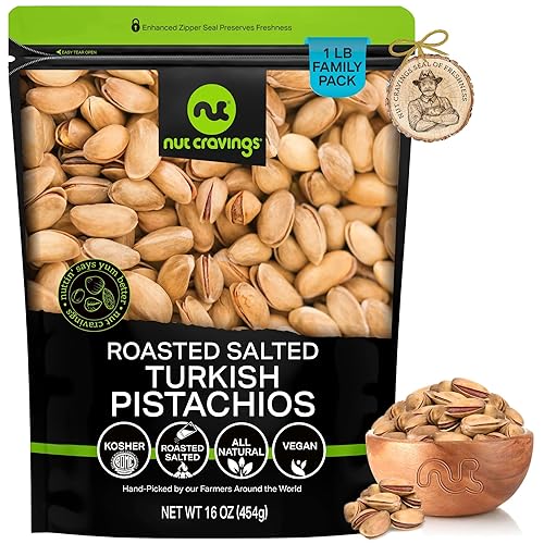 Pistachos turcos tostados y ligeramente salados Antep 16 oz - 1 libra empaquetados frescos en bolsa resellable bocadillo de mezcla de frutos secos -