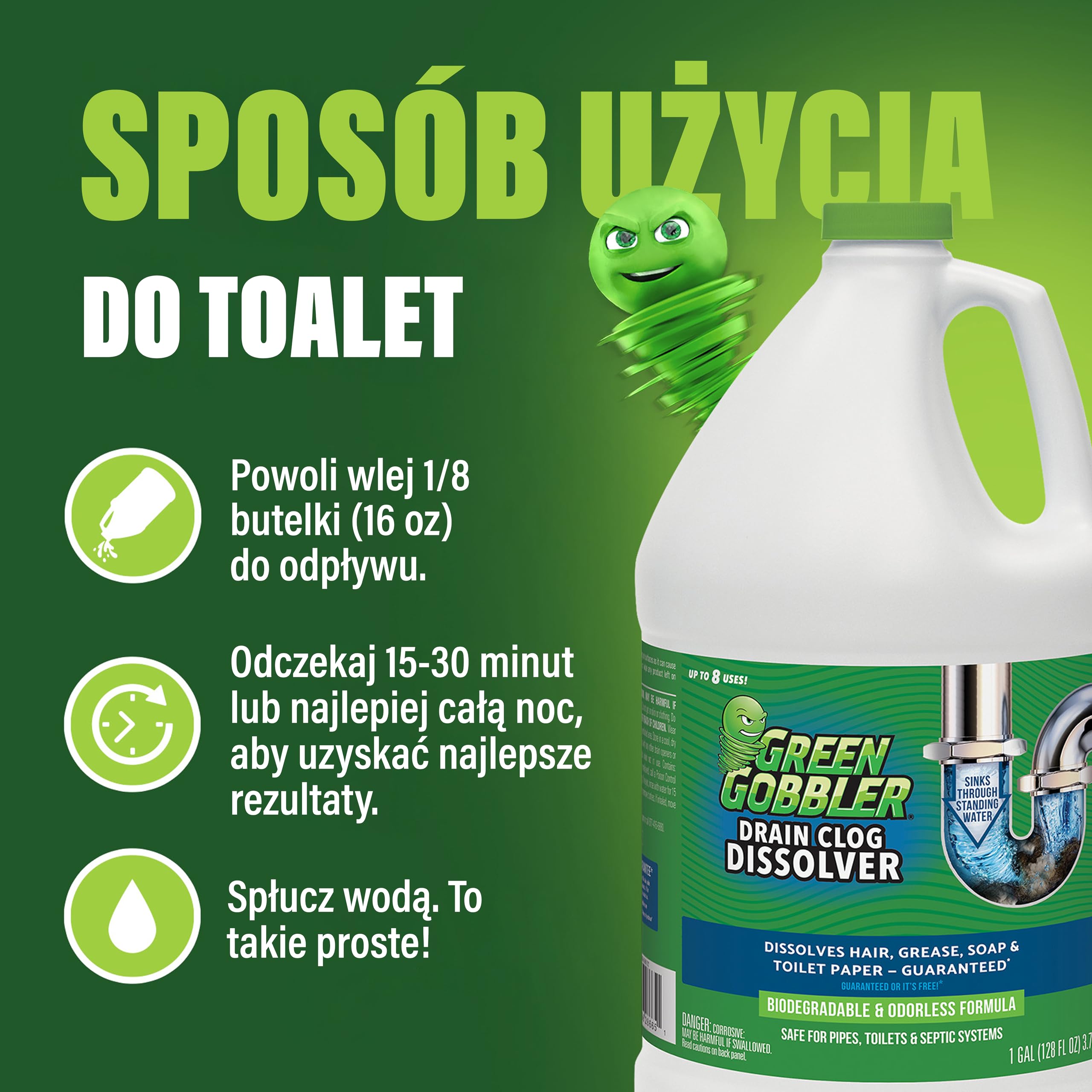 Green Gobbler Main Line Drain Opener 3,8 L Środek do Udrożniania Toalet