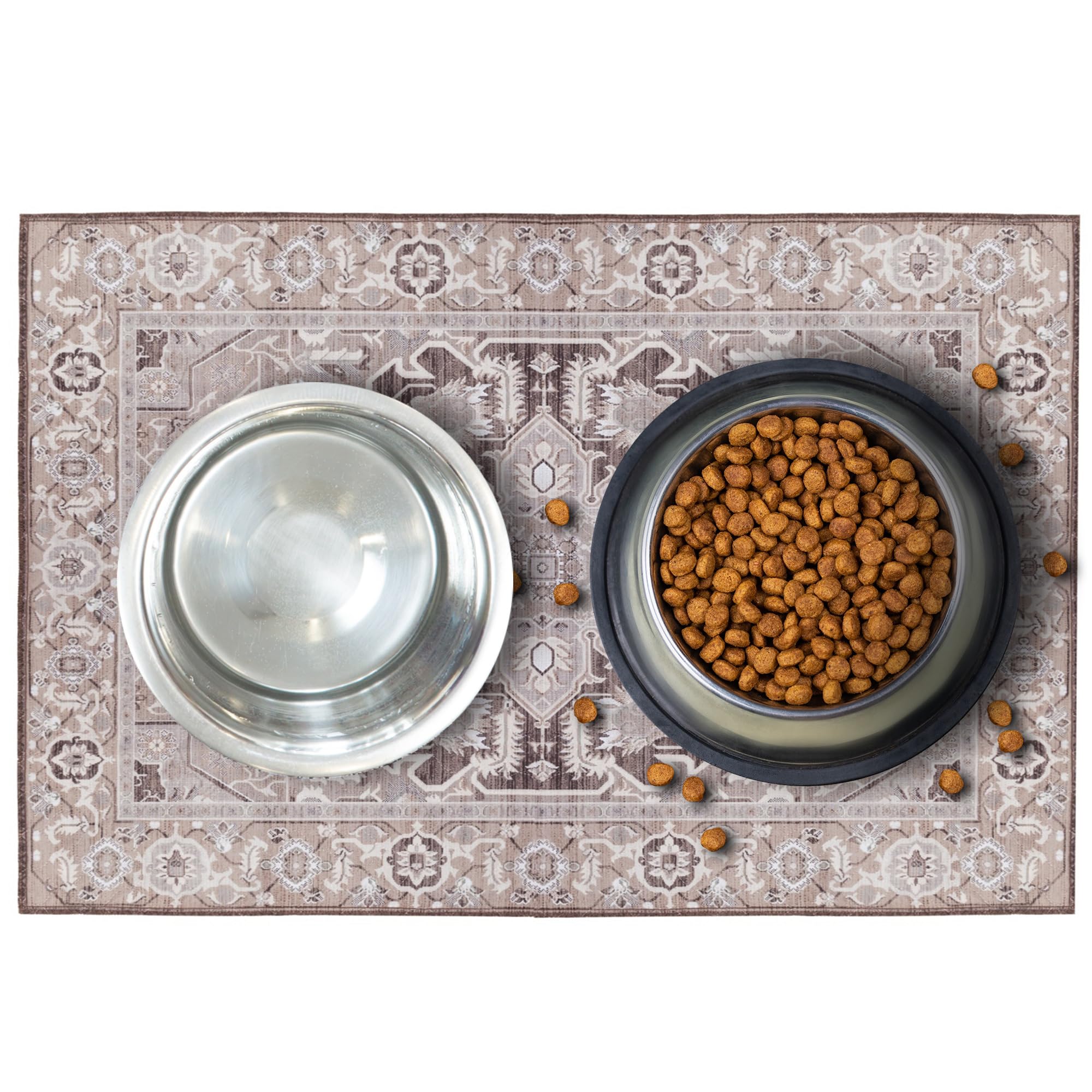 LOVEWAG Lot de 2 tapis d'alimentation imperméables pour animaux de compagnie – 40,6 x 61 cm – Tapis d'alimentation antidérapant et lavable en machine – Protège les sols et contient des déversements