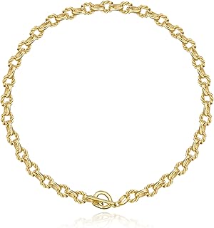 Statement 14k Gold Plated 4mm Thick Oval Chain Link Choker Collar Necklaces Chunky Gold Jewelry for Women Valentines Gift