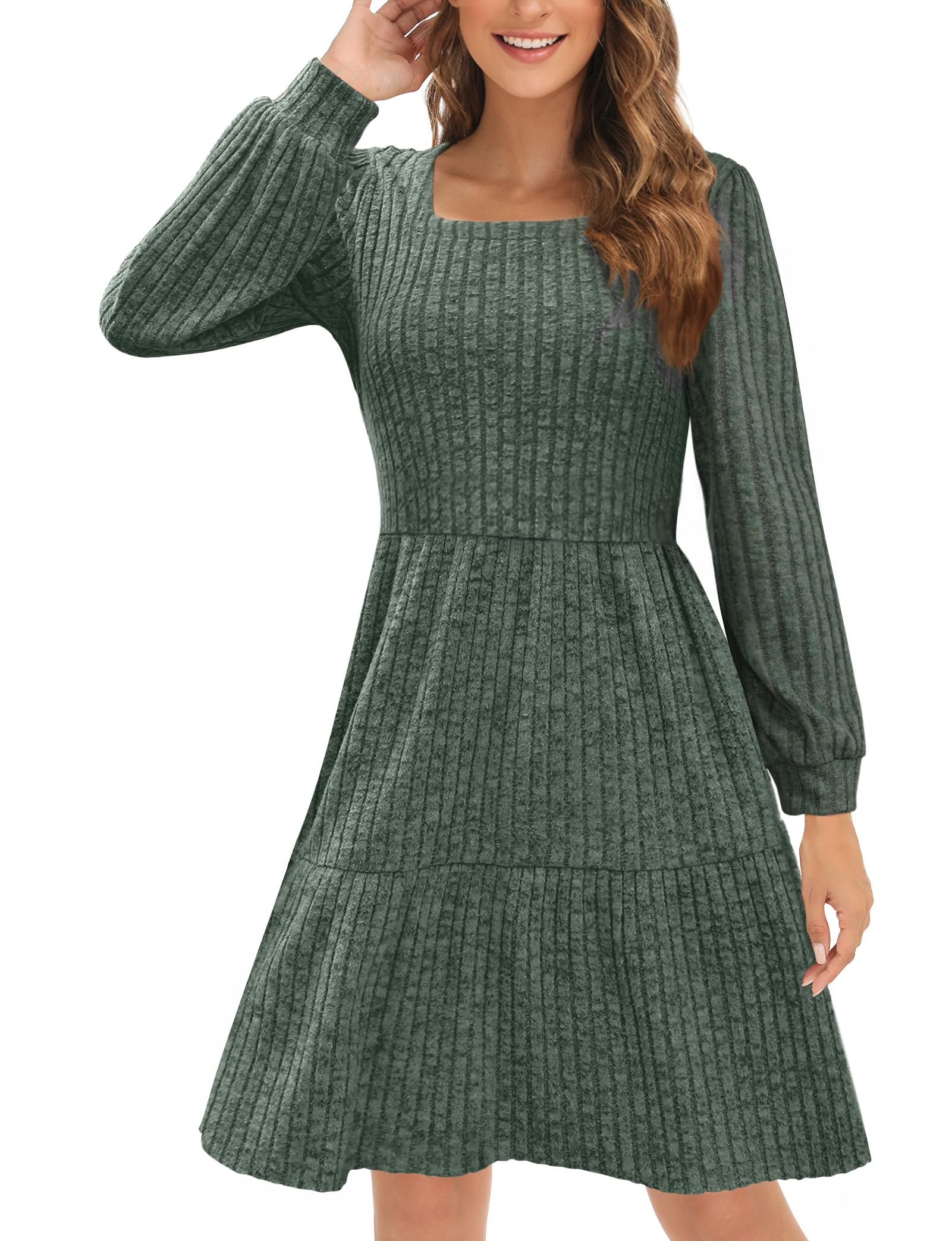 ZENUTA Robe pull à col carré à manches longues en tricot décontracté avec poches pour femmes hiver 2025