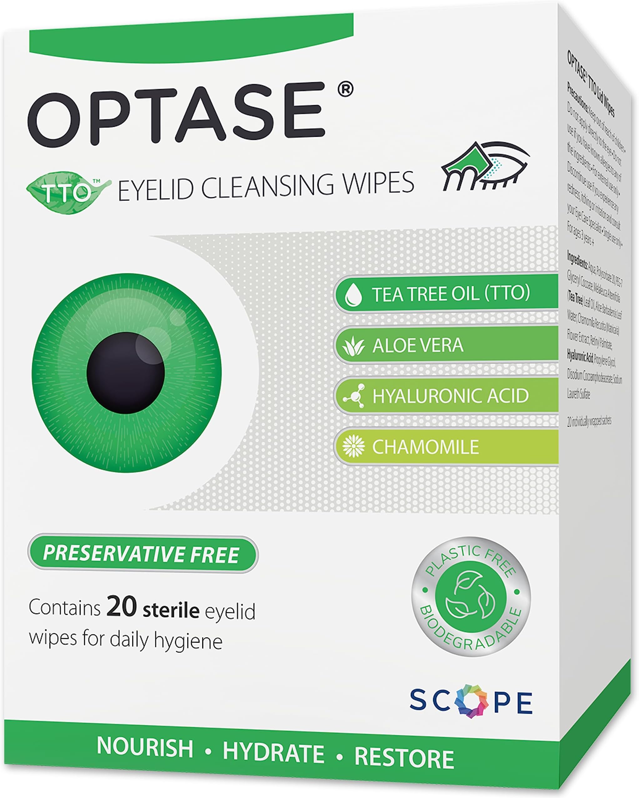 OPTASE TTO Eyelid Cleansing Wipes, Box of 20 Individually Wrapped Eyelid Wipes