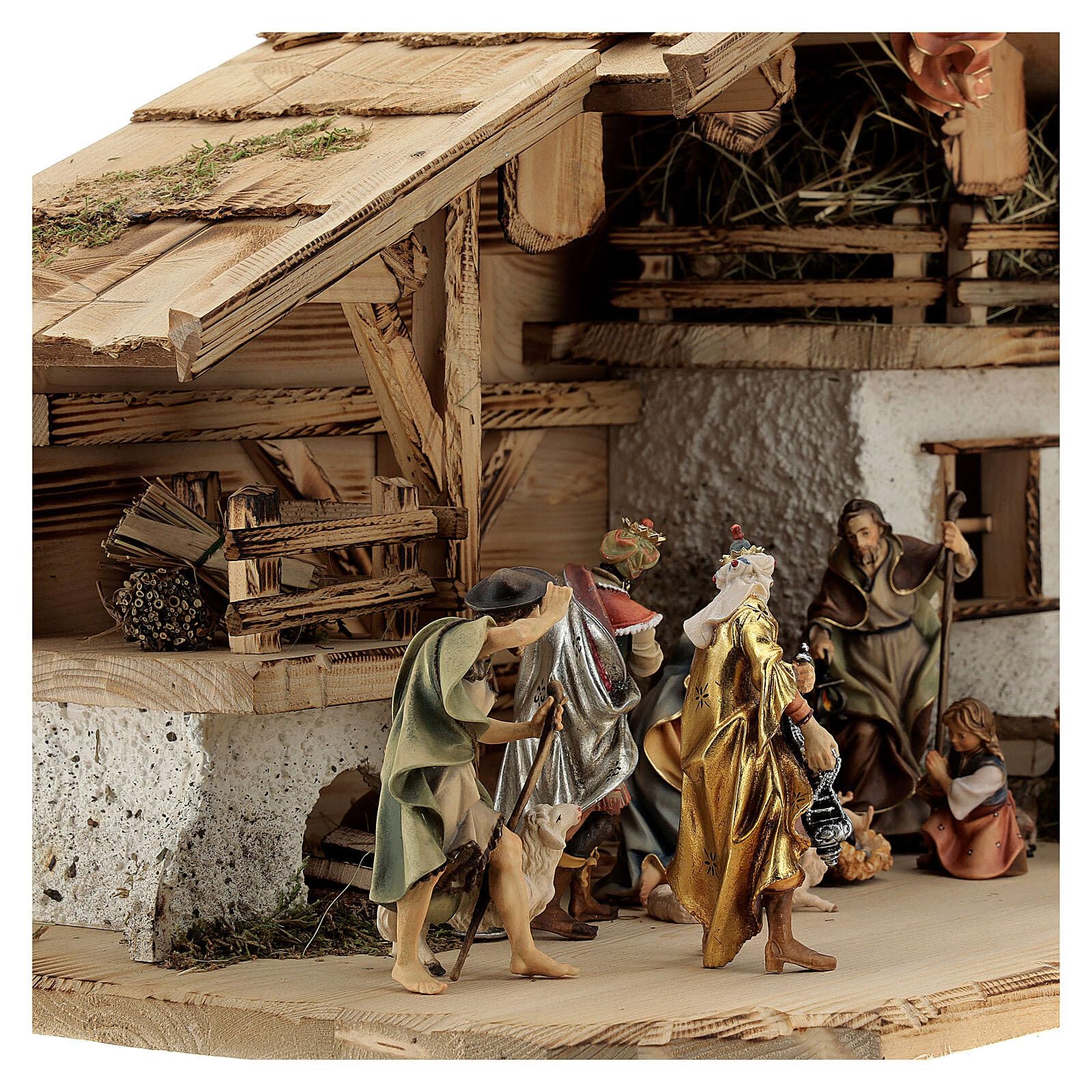 Holyart Presepe Val Gardena: Presepe Re Magi pastori, bue e asino mod. Original legno dipinto Val Gardena 12 cm - 22 pz