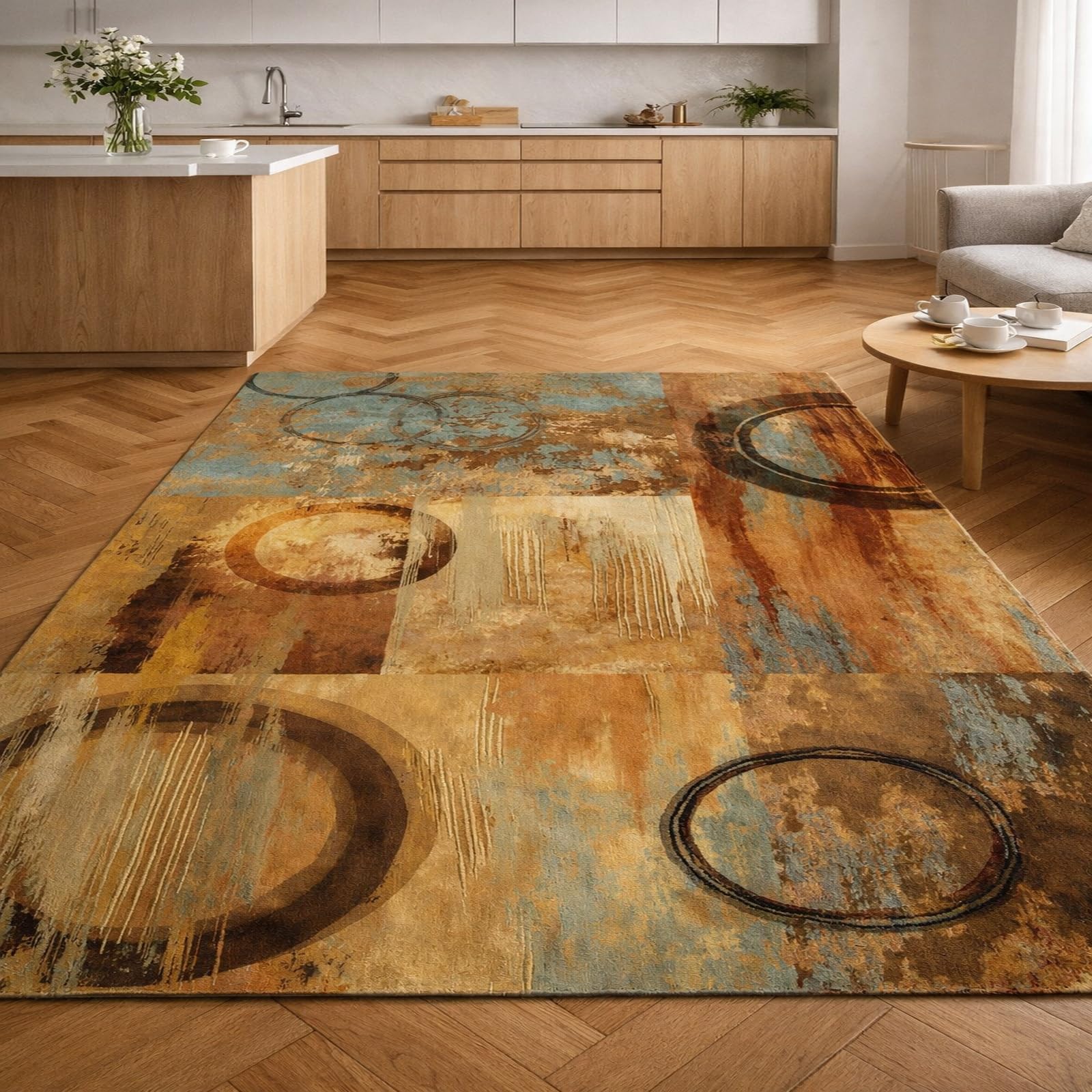 Tapis d'entrée intérieur vintage marron et beige | Multi-pièces 70x140 cm