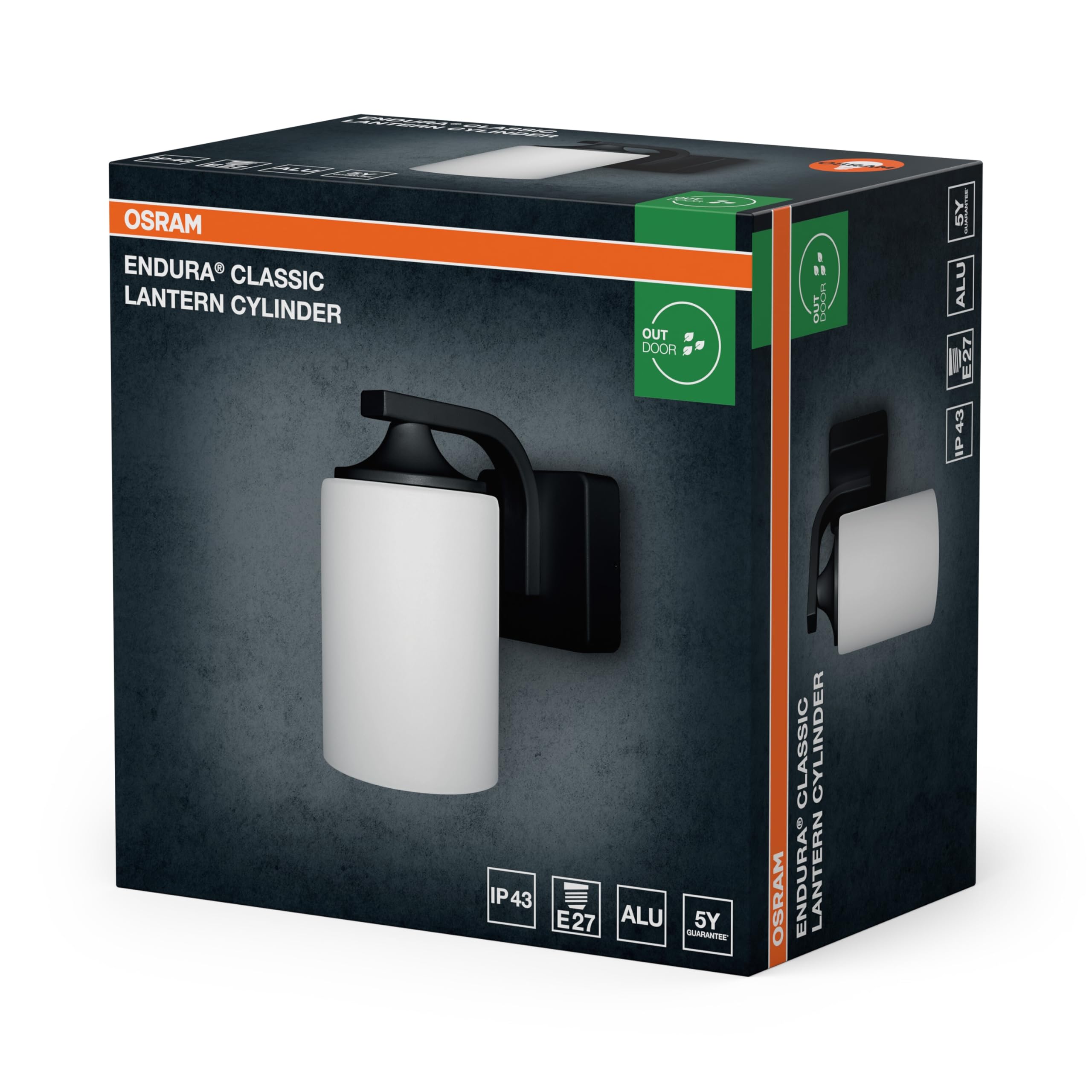 OSRAM Kinkiet ENDURA Classic, czarny, E27, IP43, obudowa aluminiowa, szklany dyfuzor, nadaje się do użytku na zewnątrz, bez żarówki