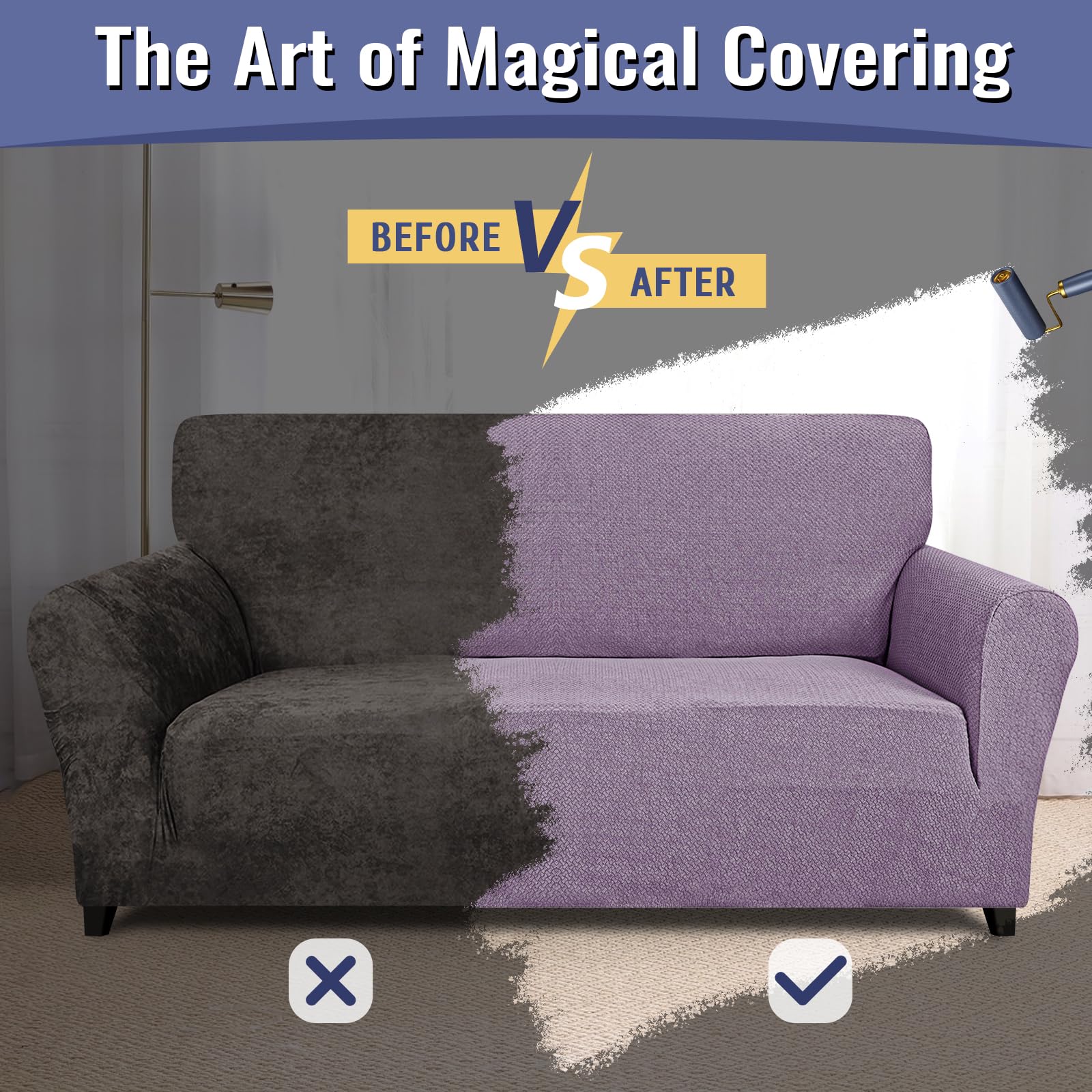 Lydevo Copridivano 3 Posti con Braccioli Fodere per Divano Jacquard Nuovo Spessore Rivestimento per Divano con 2 Copricuscini Universale Divano Protector per Animali,Tattile Jacquard#Viola