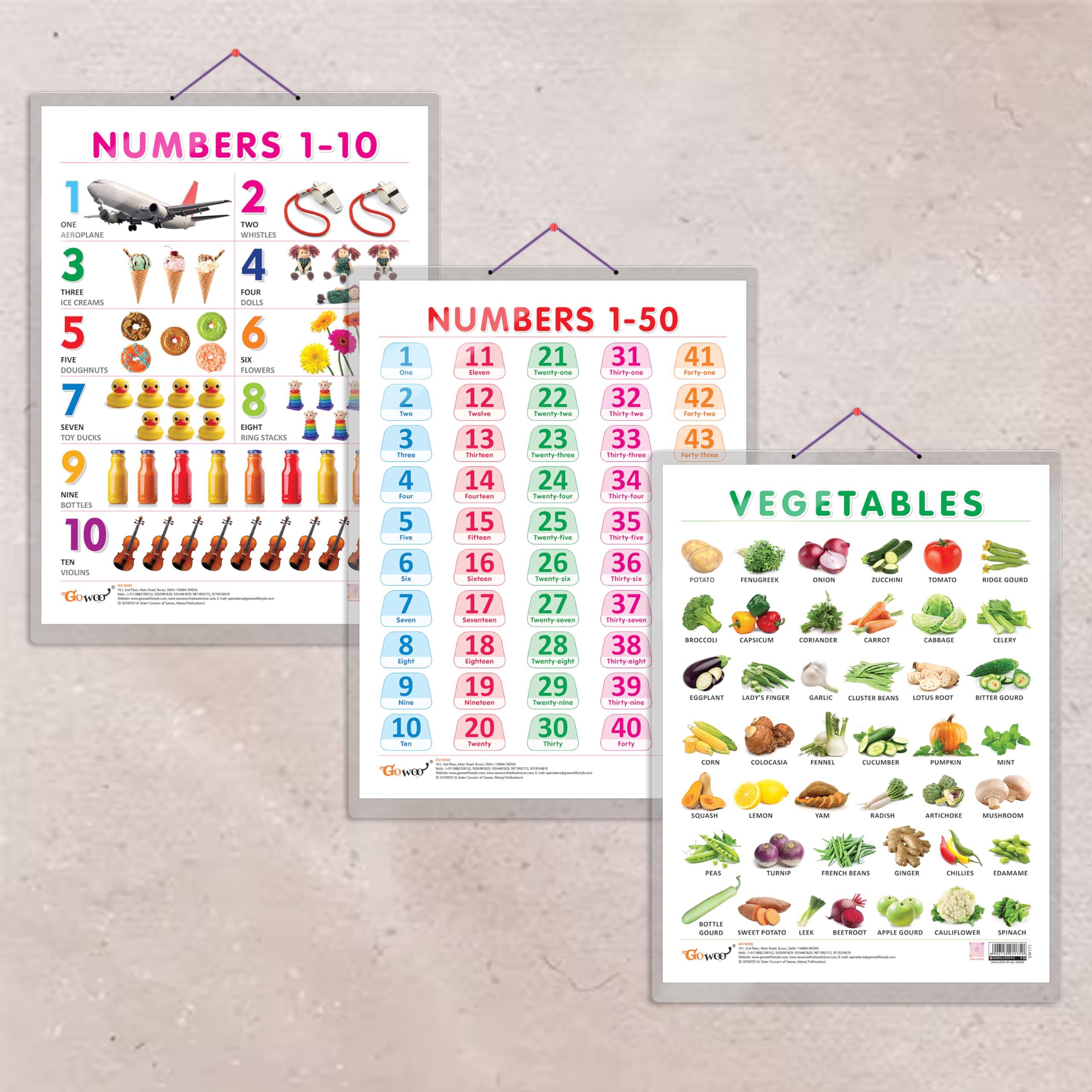 GO WOOFARM ANIMALS AND PETS CHART HARD LAMINATED, HINDI VARNMALA CHART HARD LAMINATED, and NUMBER 1-50 CHART HARD LAMINATED | combo of 3 charts | Farmyard Friends, Hindi Alphabets, and Counting